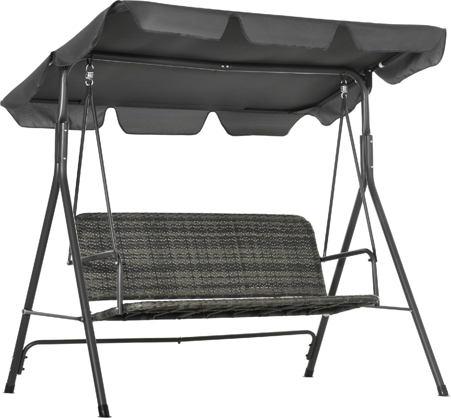 Dondolo da Giardino 3 Posti con Tettuccio Parasole in Acciaio/Rattan PE Dimensioni 167x112x153 cm Colore Grigio Scuro