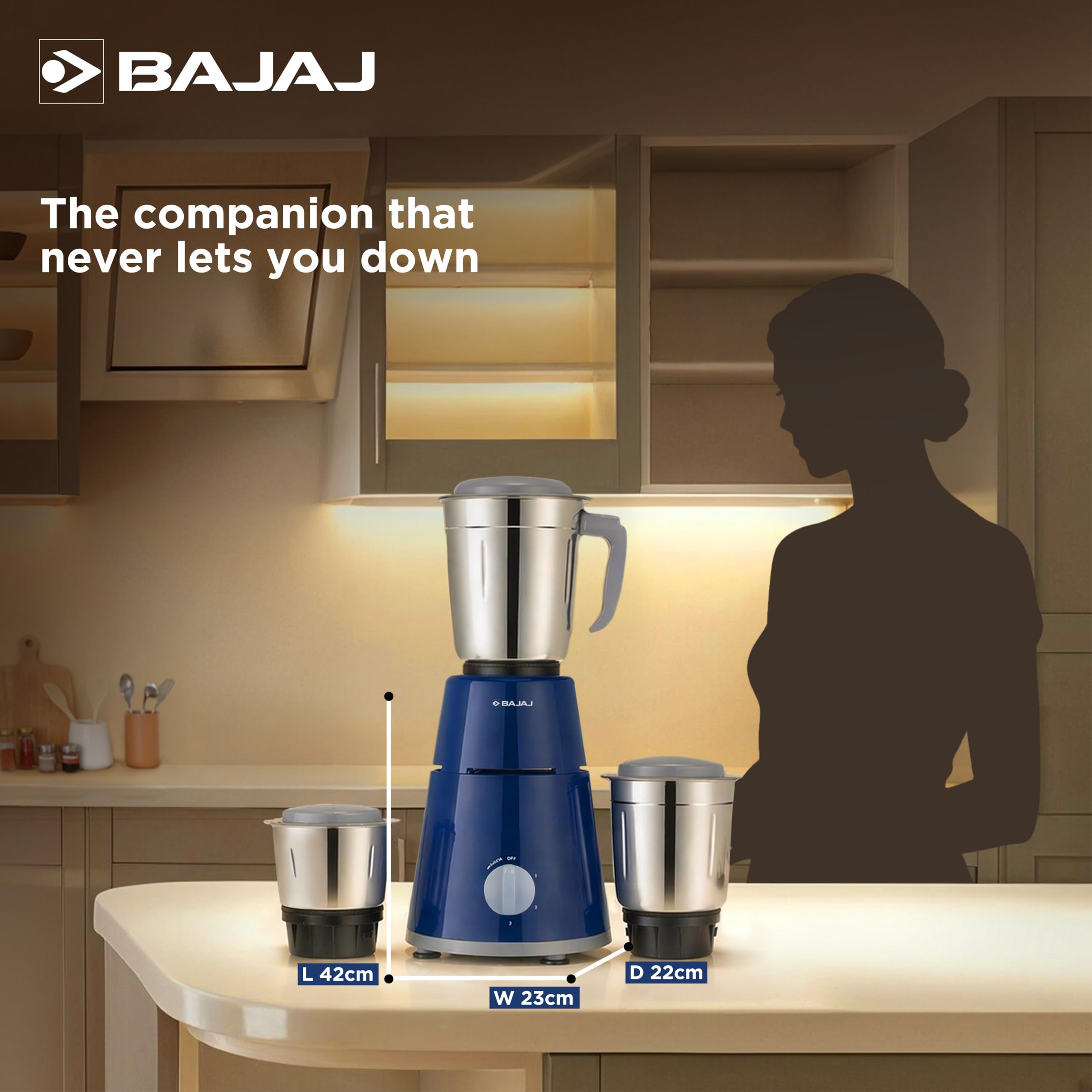 Buy Bajaj GX1 Ninja Series 500W Mixer Grinder With 3 Jars