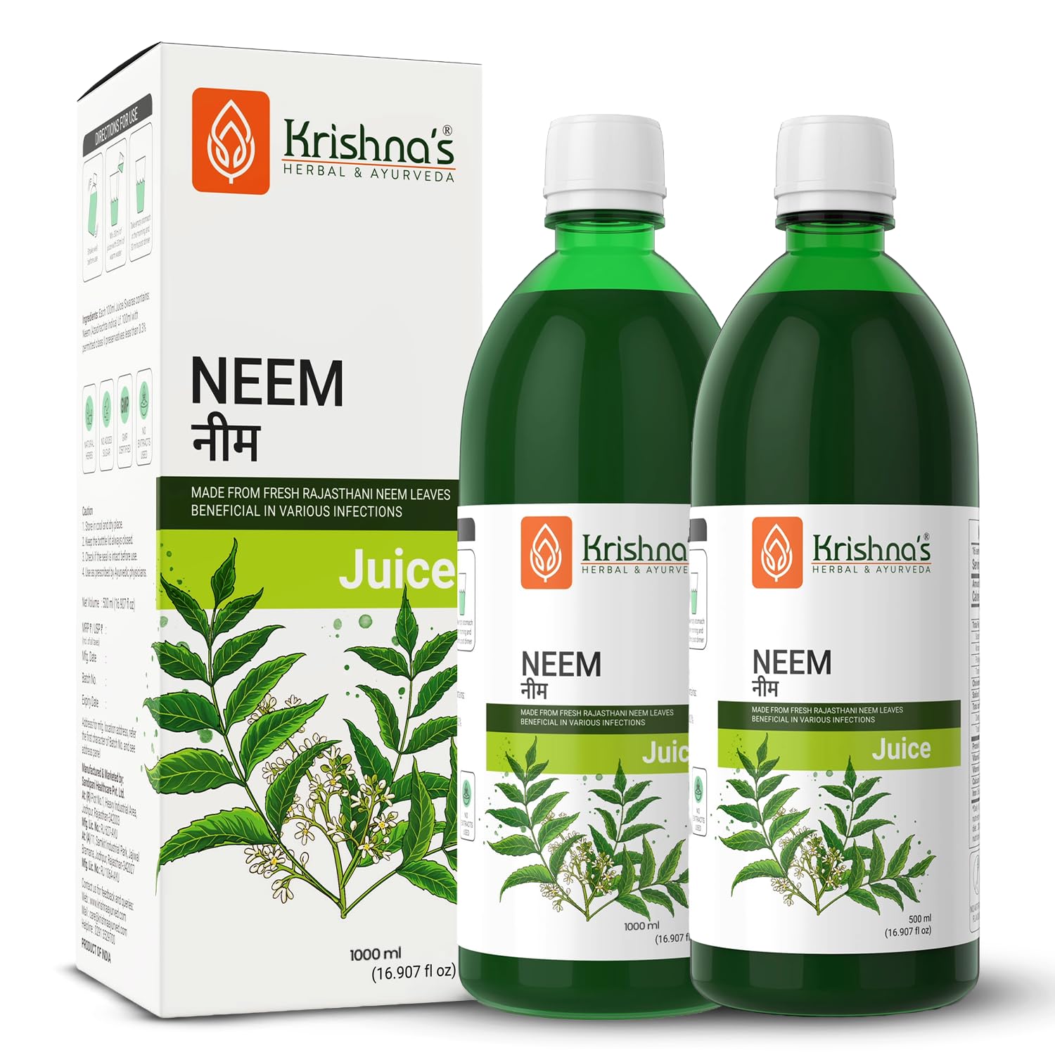 Krishna's Neem Juice 1000 ml Hand Picked Fresh And Green Neem Leaves From Rajasthan | Natural Blood Purifier | Helps Boost Immunity - (Pack of 2)-image-49