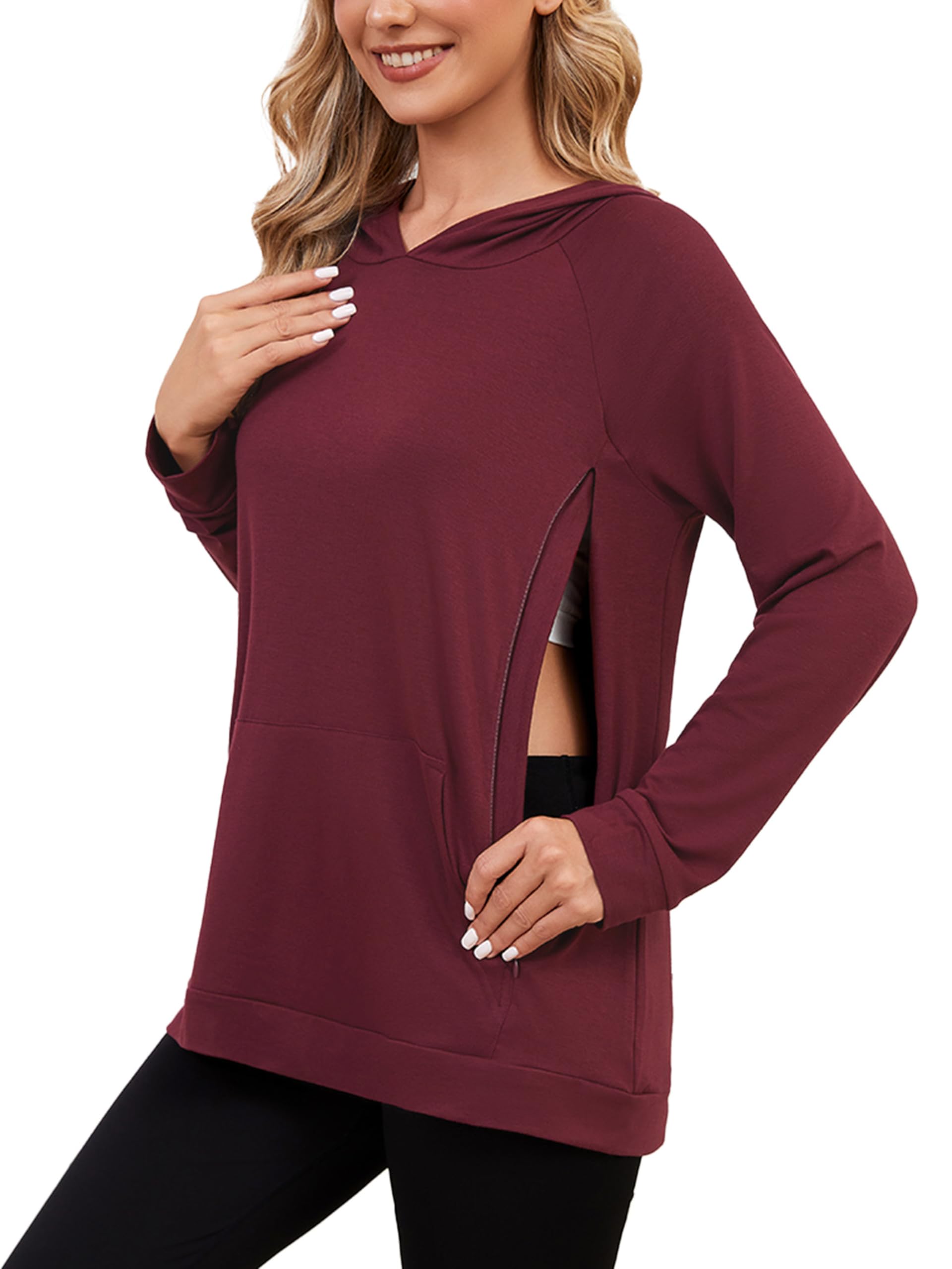 Sudadera de lactancia para mujer con cremallera invisible, manga larga, para embarazo y lactancia