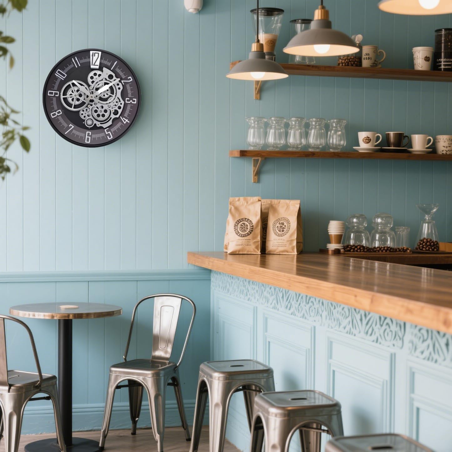 Moving Gears Wall Clock, 16 Inch Industrial Steampunk Vintage Mantel Clock Decorative for Farmhouse, Kitchen, Living Room, Home Office Arabic Numerals