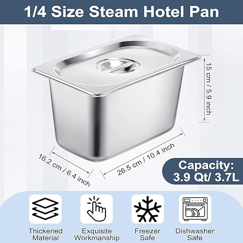 Miniatura 2 de Paquete de 8 sartenes de vapor de acero inoxidable de 6 pulgadas de profundidad con tapa de 0.031in de grosor, sartén de vapor antiatascos,
