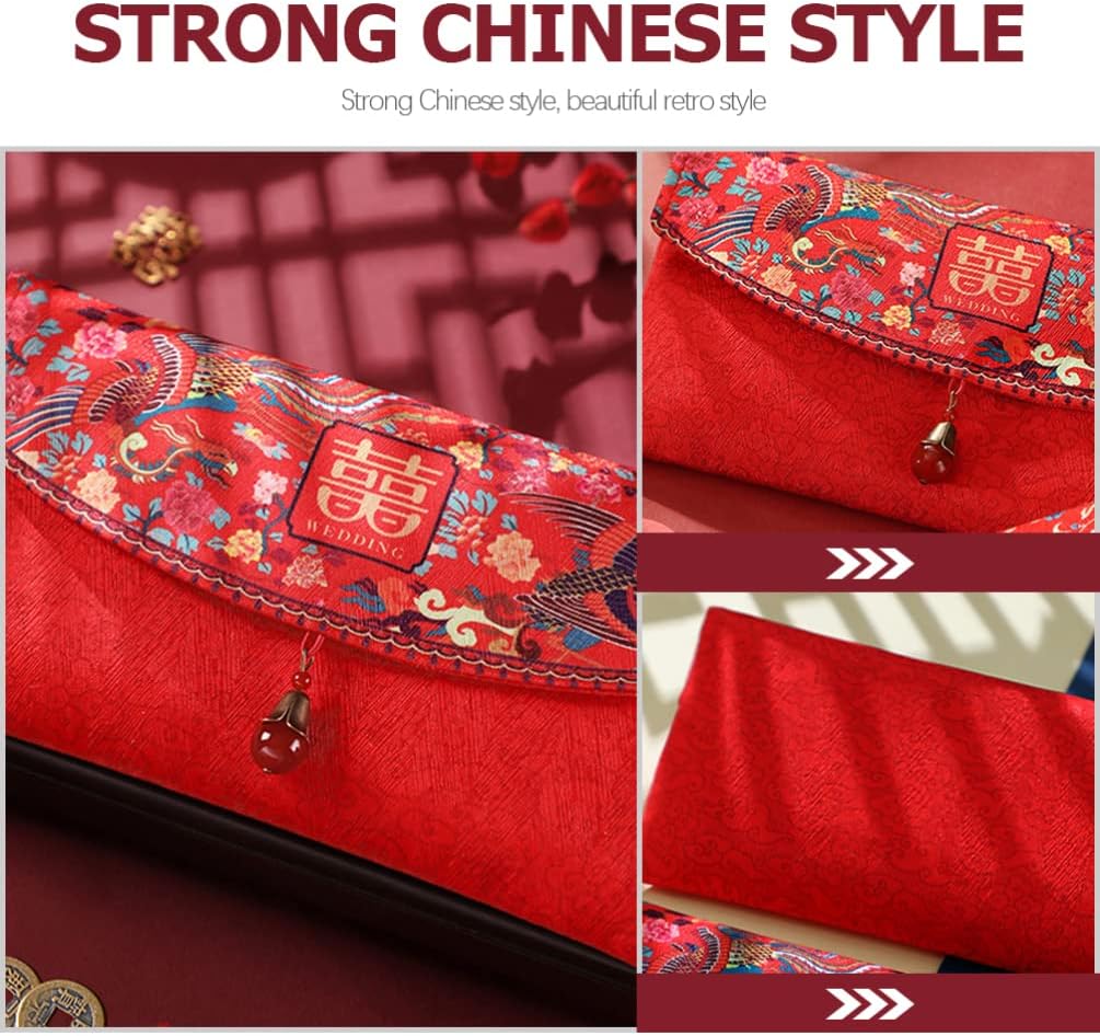 Abaodam 4Pcs Silk Red Envelopes Chinese Wedding Red Envelopes Lucky Money Gift Cash Packets Hong Bao for Weddings
