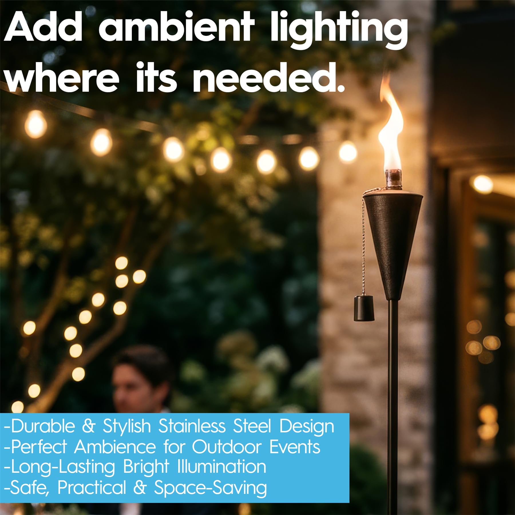 Harbour Housewares Torches de Jardin en Métal - Cône - Paquet de 6 - Torches de Jardin Argentées de 146 cm Éclairage Extérieur Moderne Lampe à Huile de Paraffine Lanterne à Flamme de Bougie