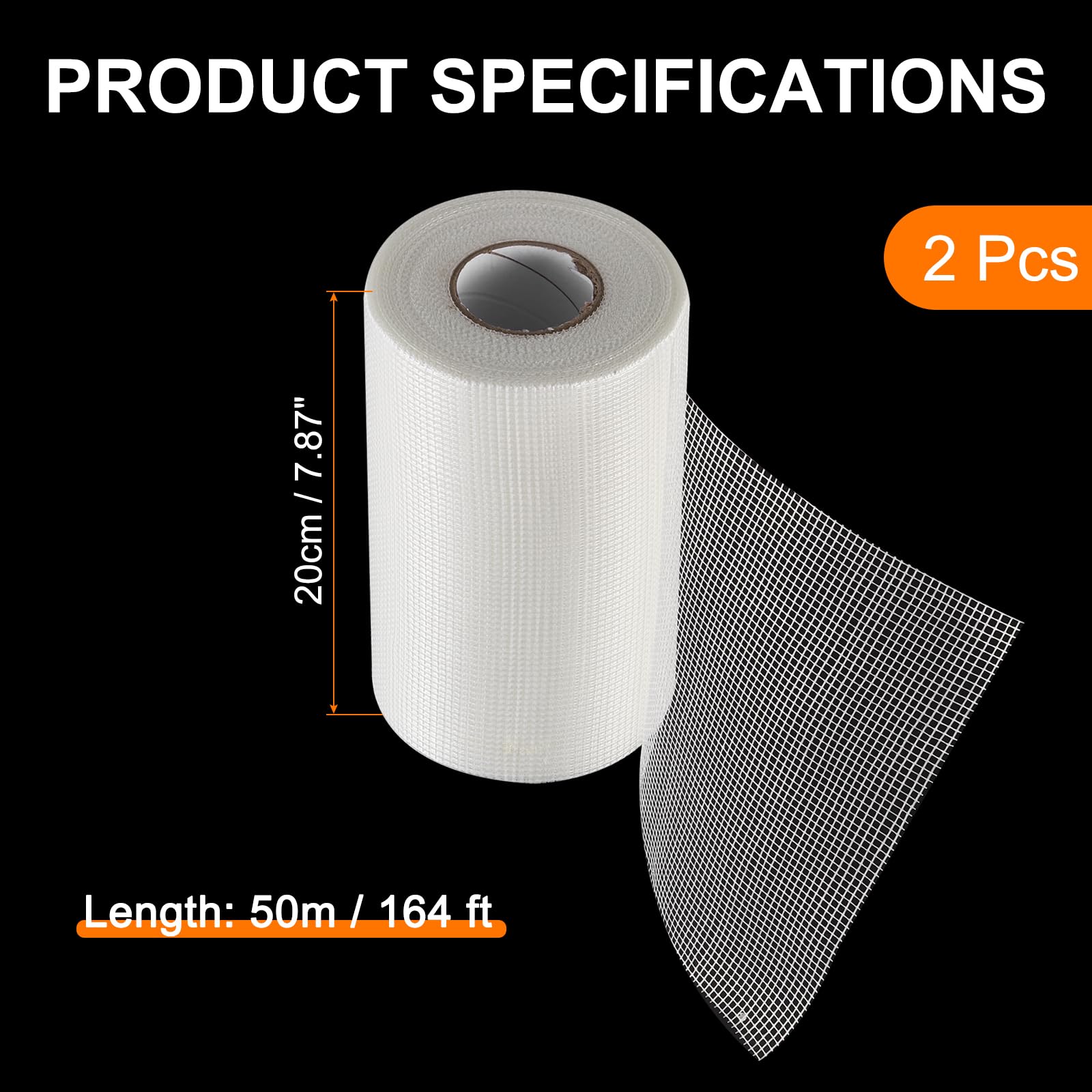 QUARKZMAN Nastro in fibre di Vetro 20 cm x 50 m Rete in fibre di Vetro Autoadesiva per Riparare Crepe nei Muri (Set da 2, Bianco)