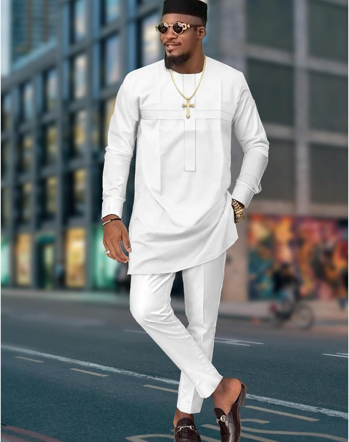 African Church Suits for Men Dashiki Shirt Pant Two Piece Outfits Casual Attire Nigerian Clothes - Image 2