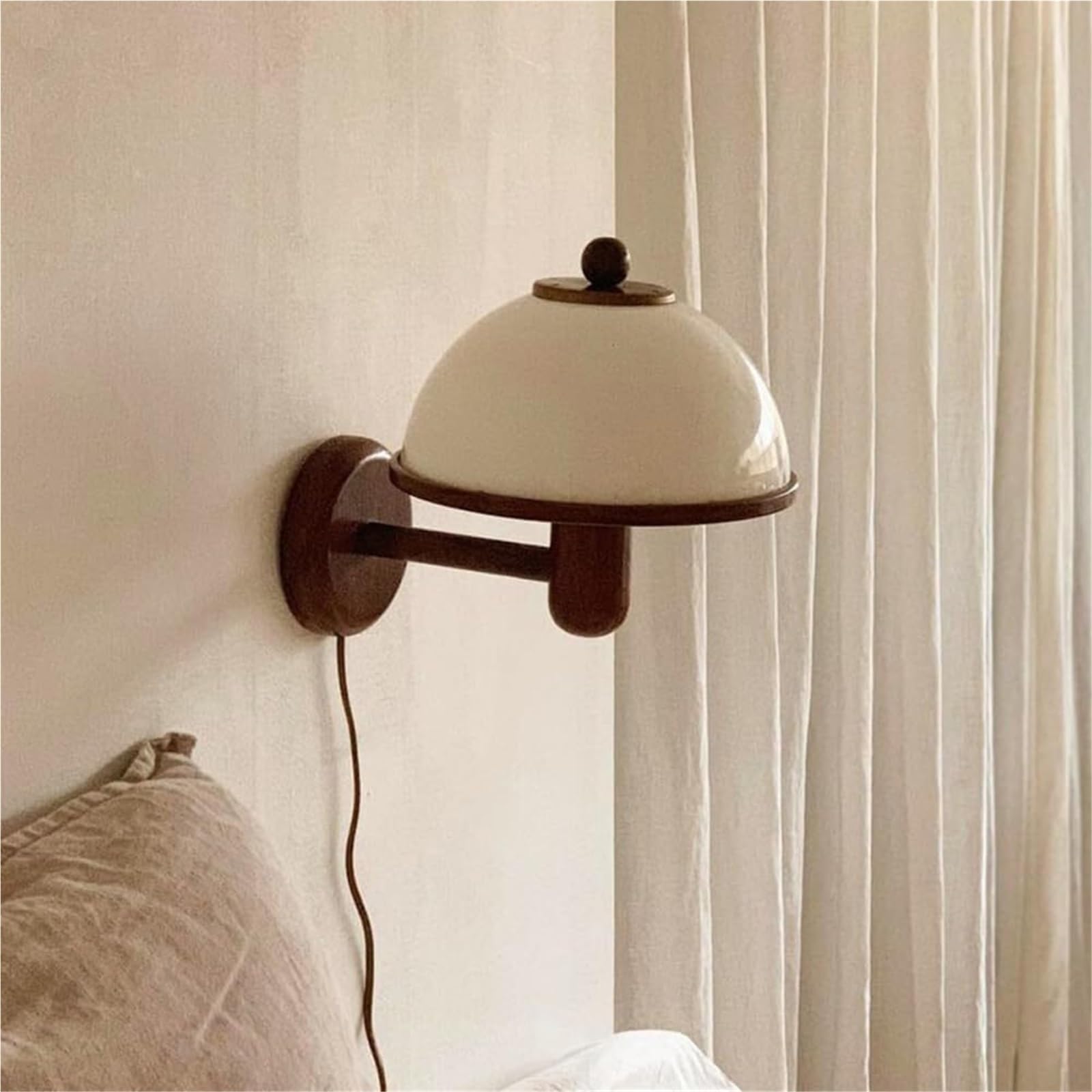 Rustykalna lampa ścienna z mlecznobiałego drewna, styl wiejski, styl vintage, przewodowa, do sypialni, salonu lub biura (z wnętrzem)