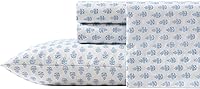 Laura Ashley Francesca Blue Queen Cotton Percale Sheet Set - Breathable, Lightweight 100% OEKO-TEX Certified Bedding