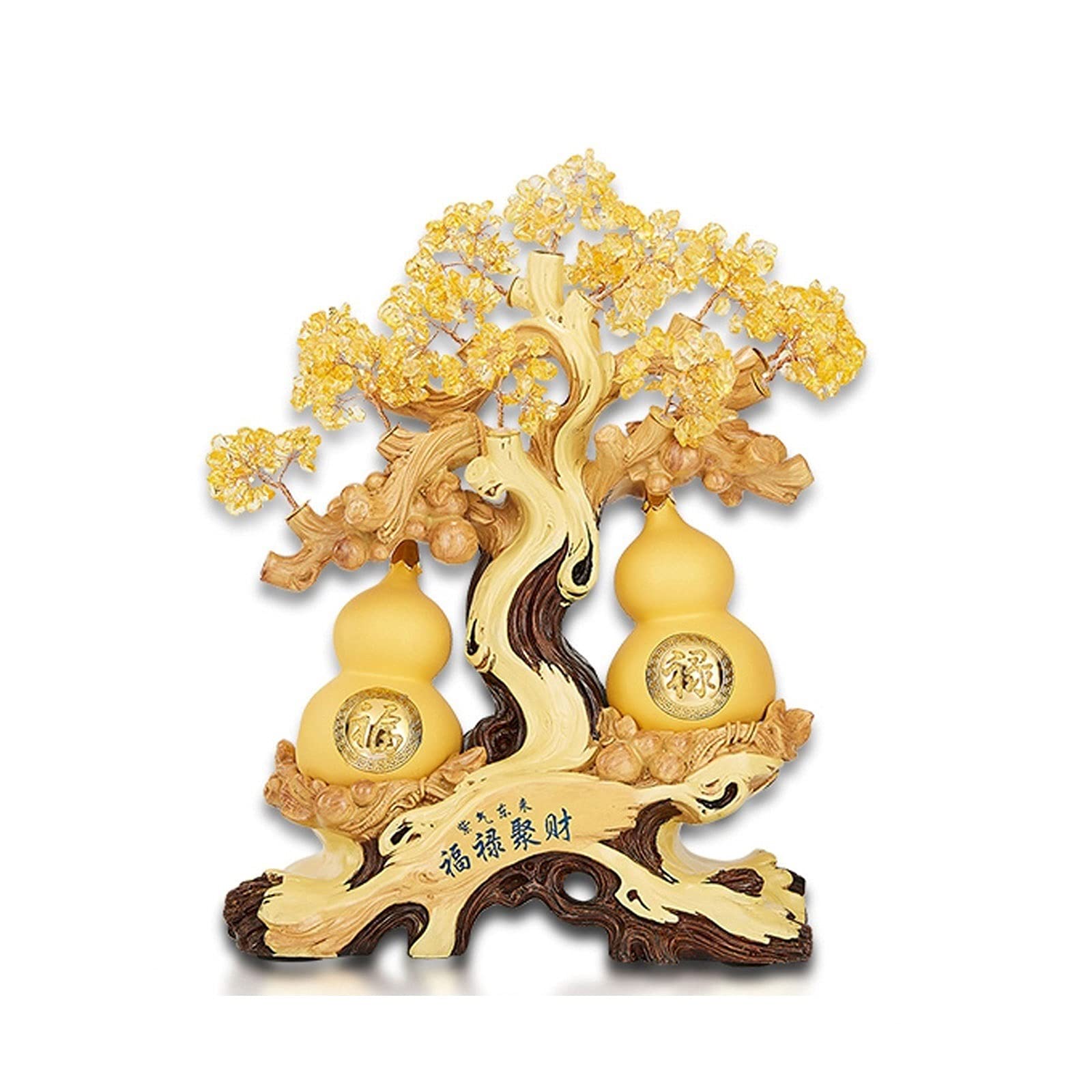 zxb-shop Holder Desktop Offic Decor Crystal Money Tree Citrine Feng Shui Ornaments Golden Gourd Lucky Tree Housewarming Gift Wealth and Luck Bookshelf Desktop Decor