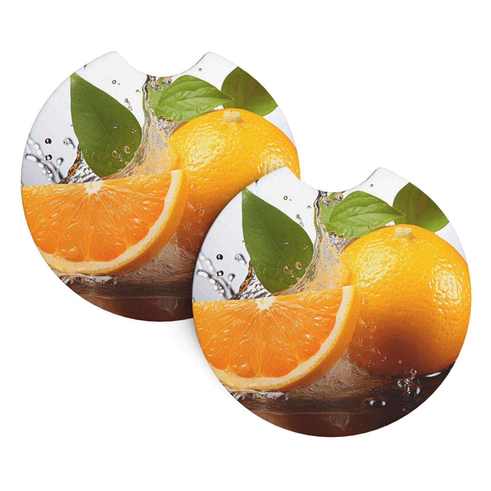 2 Pack Car Coaster for Cup Holders Orange Fruit Car Cup Coaster 2.7" Neoprene Non-Slip Automotive Cup Mat Universal Auto Car Interior Accessories for Women Men Cup Pad