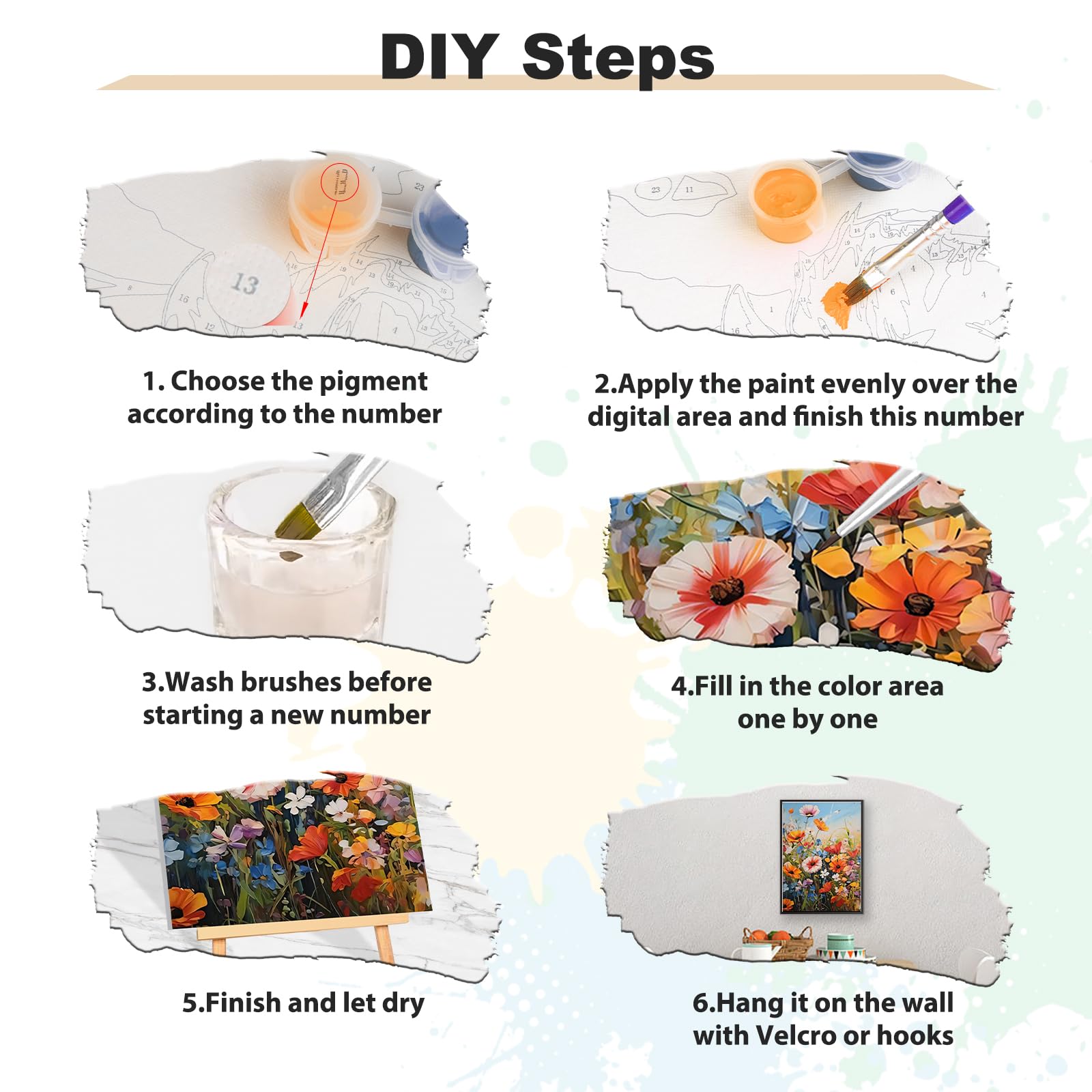 MEIYUDA Dipingere con i Numeri Adulti con Telaio Fiori, fai da te Paint by Numbers Quadri