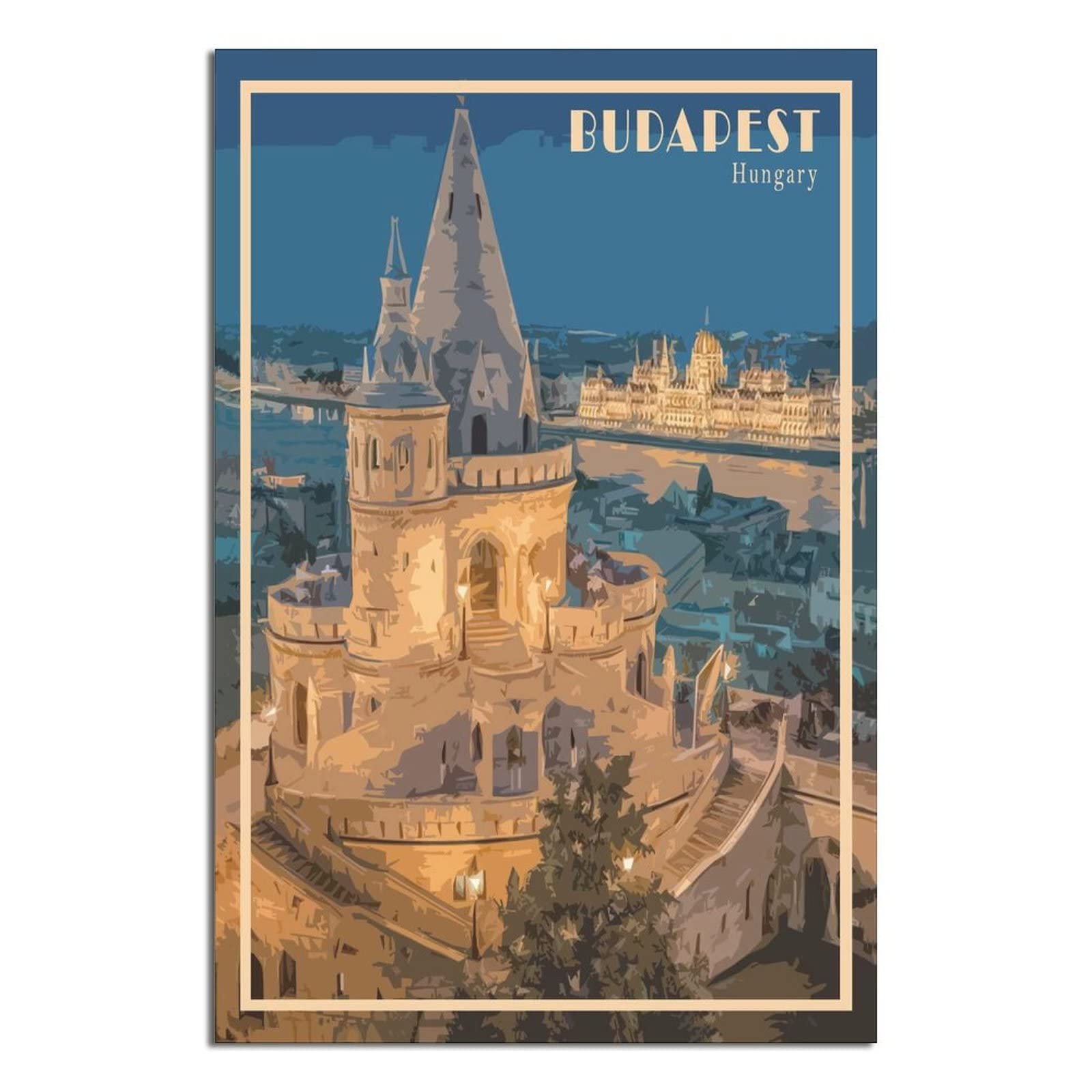 Zsefv Unframe-Style Budapest Hungary Vintage Travel Poster Skyline Decorative Posters Modern Bedroom Canvas Art Poster Picture Painting Posters Wall Decor Art Gift