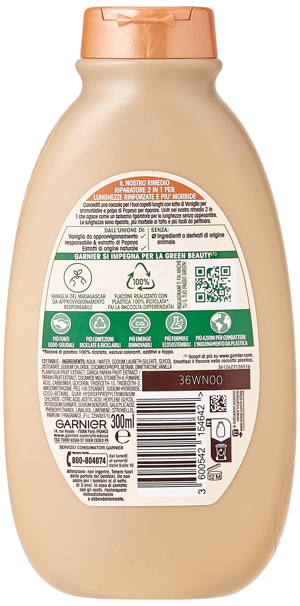 Ultra Dolce - vanilla milk and papaya pulp shampoo 300 ml, VANILLA AND PAPAYA PULP, 300 ml (Pack of 1) - Image 3