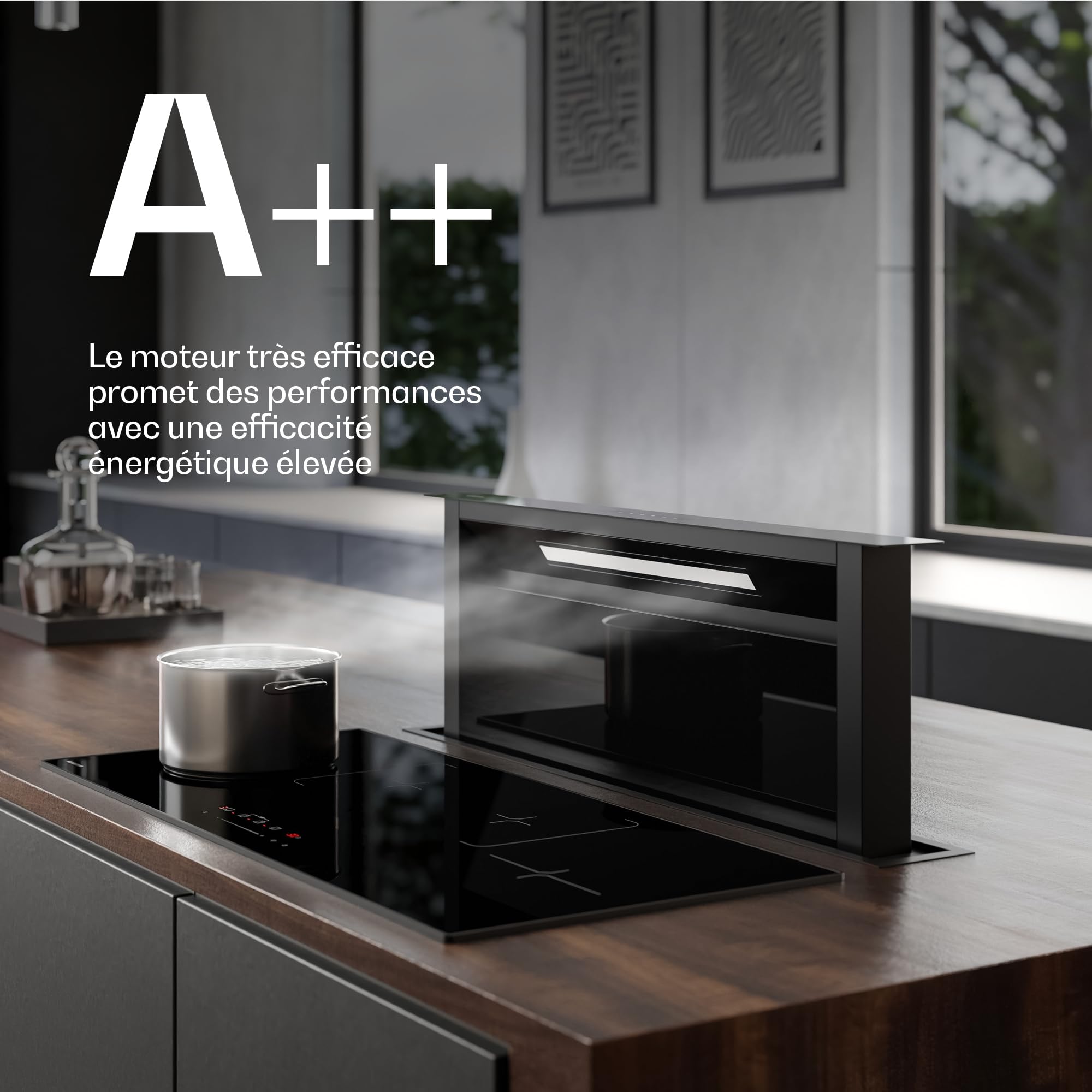 Klarstein Velaire Hotte Aspirante 90 cm - A++ Éco, 906 m³/h, Silencieuse, Commande Tactile, Filtre Charbon & Aluminium, LED, Hotte Cuisine Encastrable Plan de Travail