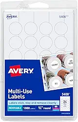 Avery Etiquetas de impressão ou gravação removíveis para impressoras a laser e jato de tinta, 1,75 cm, redondo, pacote com 1008 (5408), branco