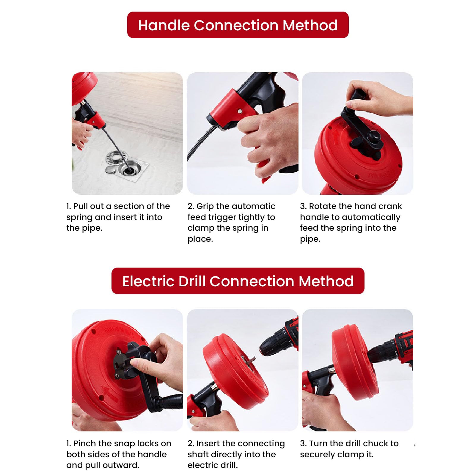 Serpiente De Drenaje, Serpiente De Acero Flexible Para Desatascos Herramienta Manual O Motorizada Para Quitar Pelos Del Desagüe Para Desatascar Fregaderos Y Desagües De Cocina
