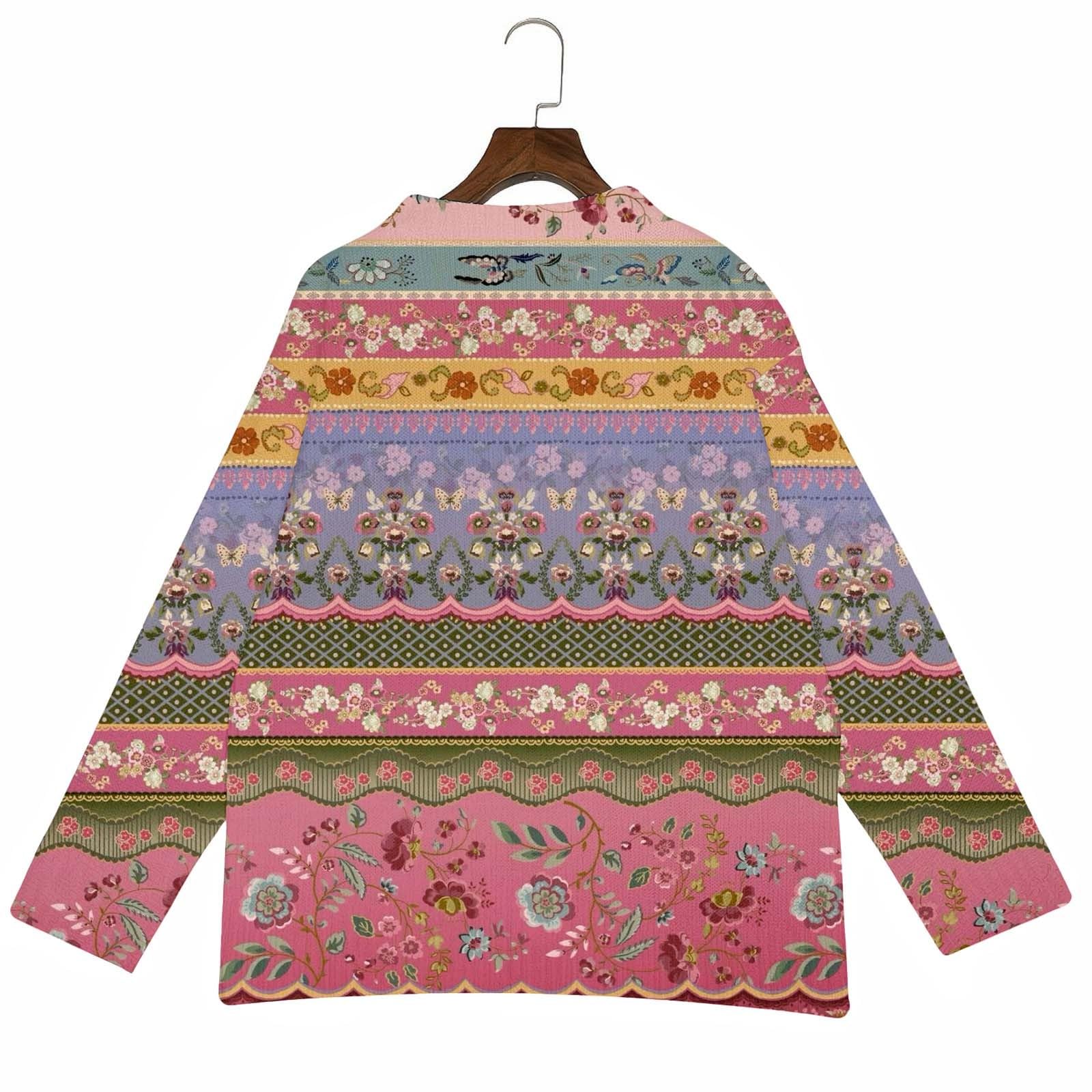 Generisch Cardigan en tricot pour femme avec imprimé - Col rond, Rose, L