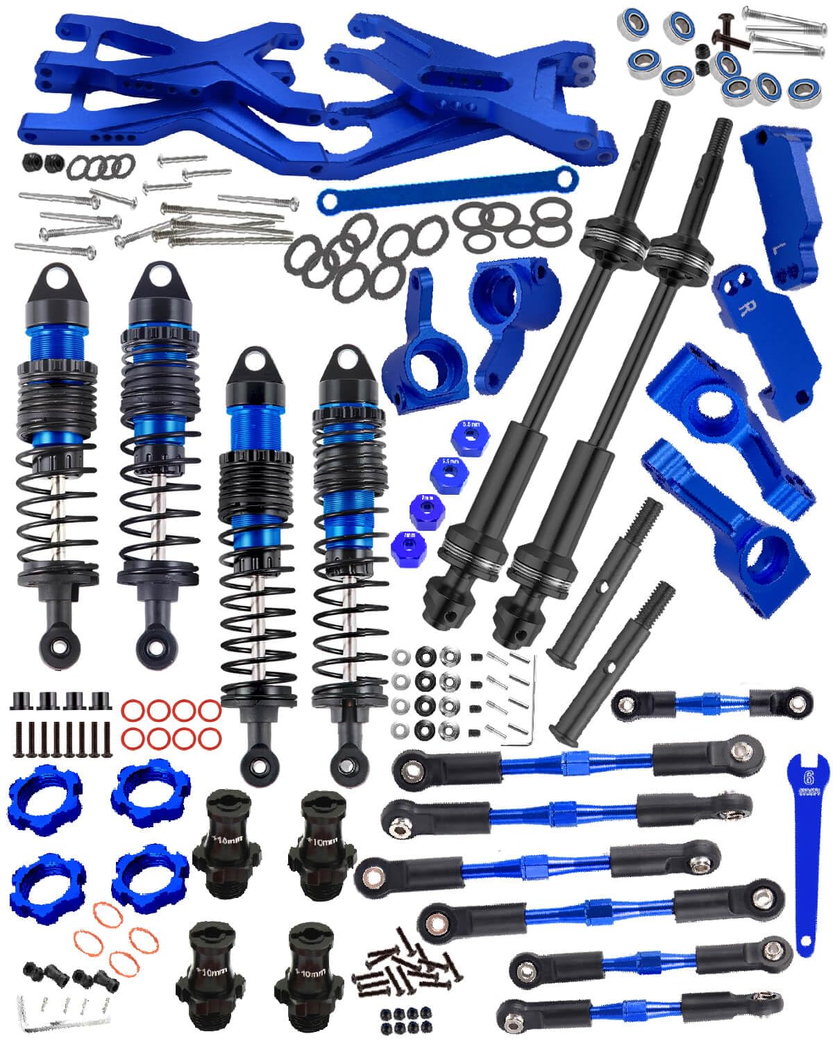 hopsupRC Upgrades Part for 1/10 Stampede/Rustler 2WD,Drive Shaft CVD&RC Shocks&Adjustable Turnbuckles Camber Links&A Arm&Caster Block&Steering Blocks&Rear Stub Axle Carriers,Wheel Hex&Hex Hub,Blue