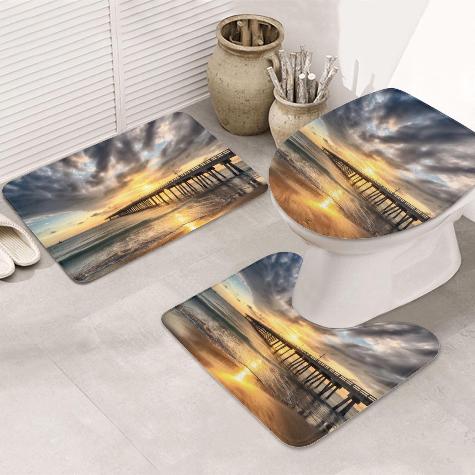 Tapis de bain flanelle au design coucher de soleil pour un sol élégant