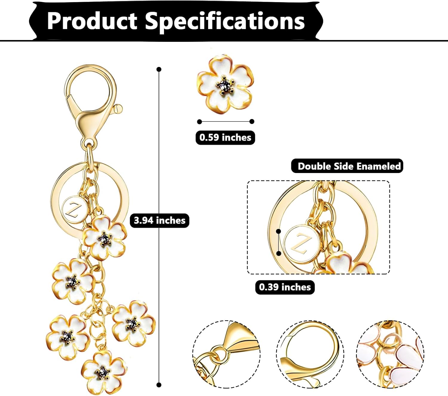 Initial Flower Keychain, Cute letter Key Chains, A-Z Key Chain Charm, Keychain Accessories for Women Purse Bag - Image 3