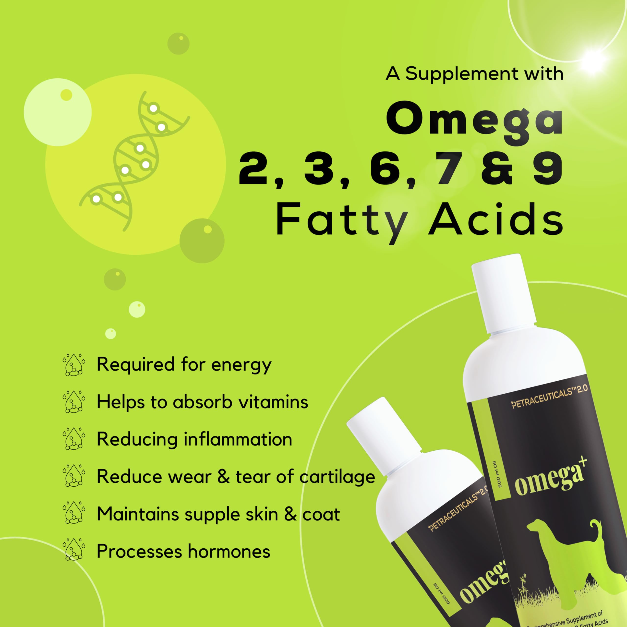Venttura Omega+ Comprehensive Supplement of 2, 3, 6, 7 & 9 Omega Fatty Acid for Dogs | Healthy Skin, Glowing Coat and Boosting Health | for All Life Stages | Omega 2+3+6+7+9, Fish Oil | (150 ml Oil) 2
