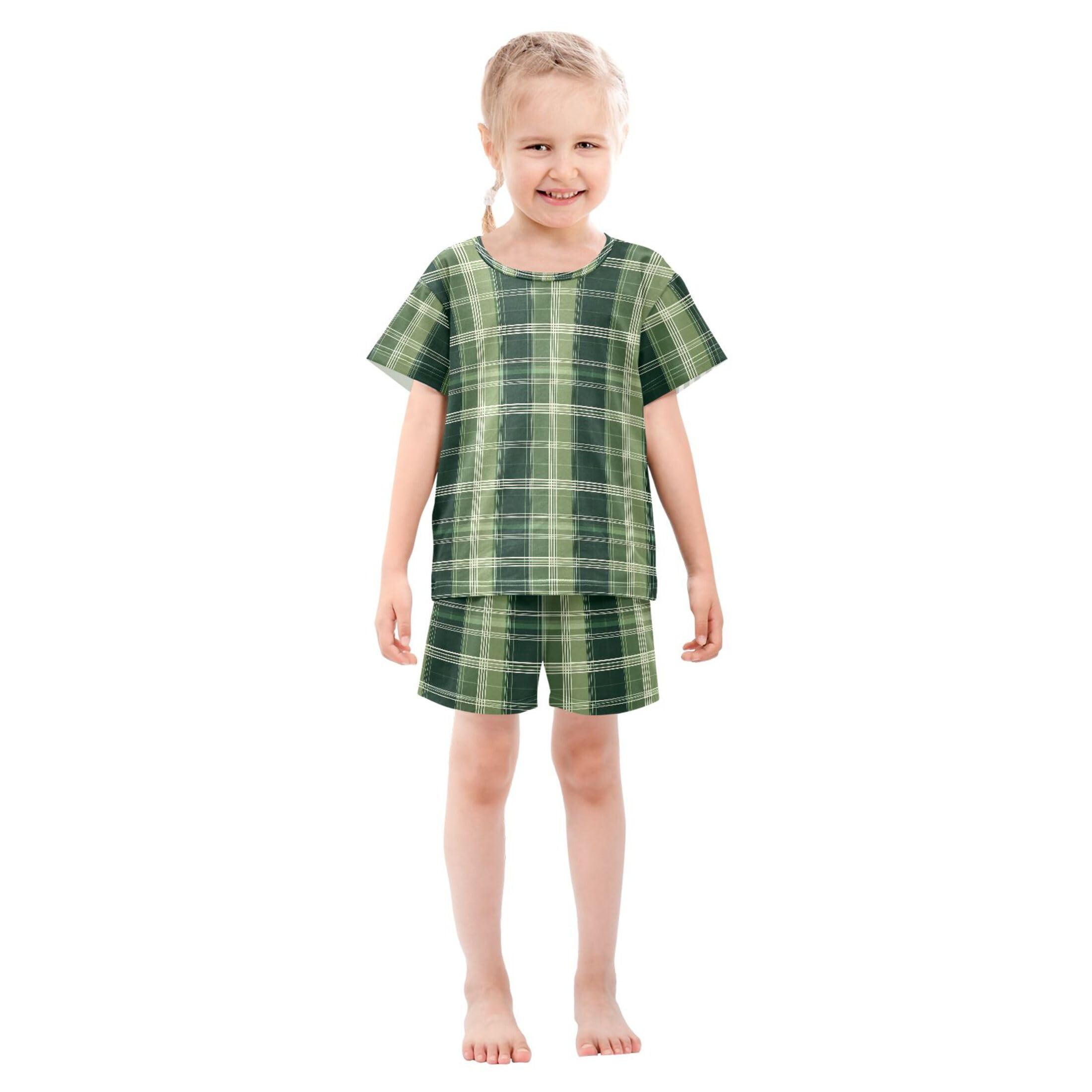 UMIRIKO Green Buffalo Check Plaid Summer Short Sleeve Pajamas Sleepwear PJ Set B0404280