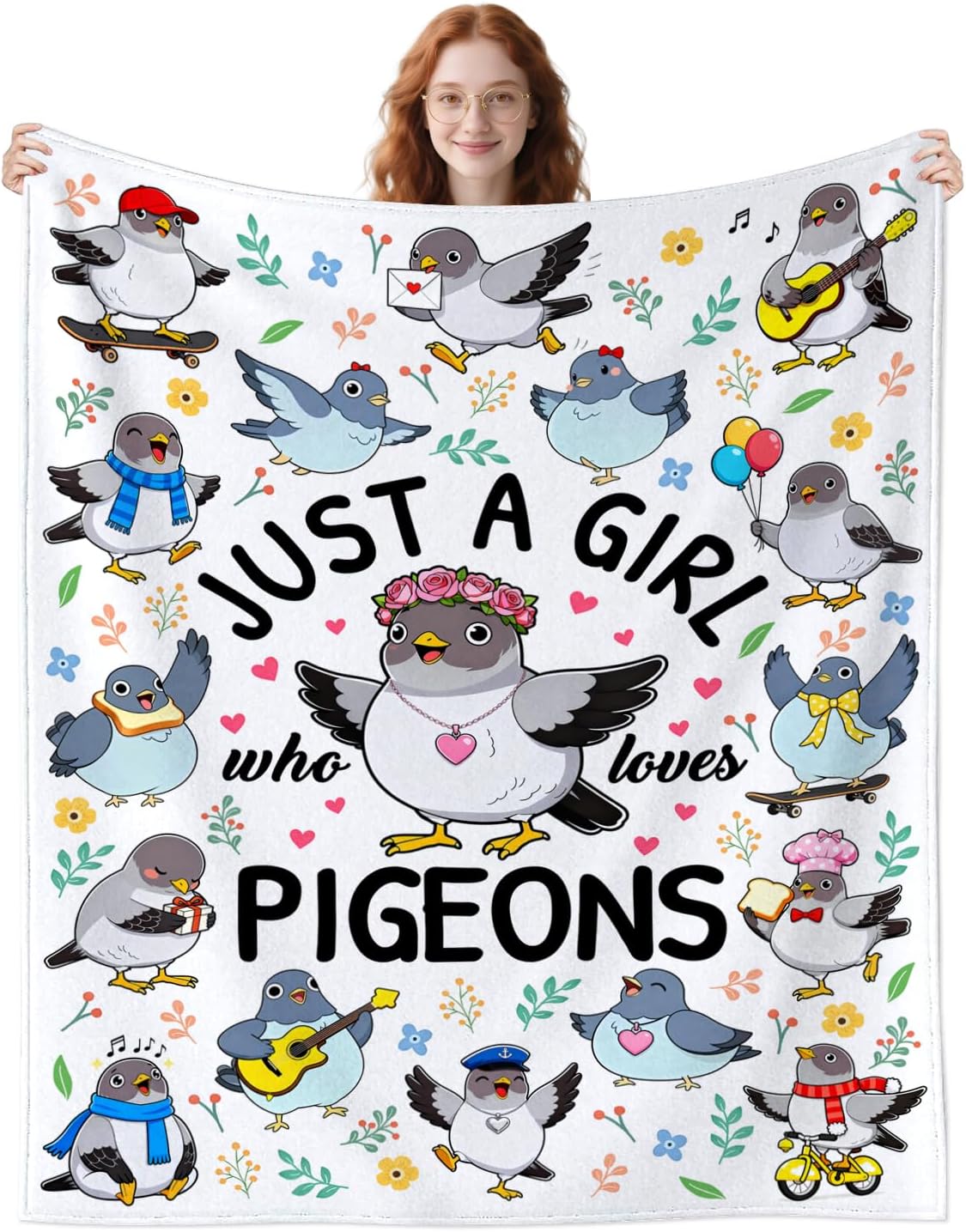 Pigeon Blanket Gifts for Women Kids Just A Girl Who Loves Pigeons Throw Blankets Flannel Bird Funny Pigeons Stuff Animal Themed Gifts for Girls Pigeon Lovers Adults Birthday Room Decor 50"X40"