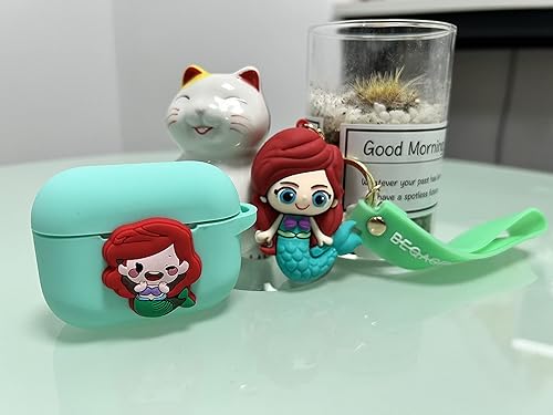Miniatura 2 de Funda de silicona compatible con Apple Airpods 1, 2, 3 y Pro serie de dibujos animados con llavero de muñeca (Airpods Pro, sirena)