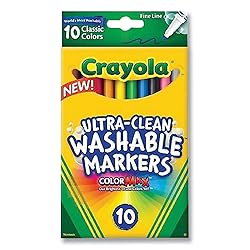 Crayola Ultra-Clean Washable Markers, Fine Line Multicolor, 10 Count