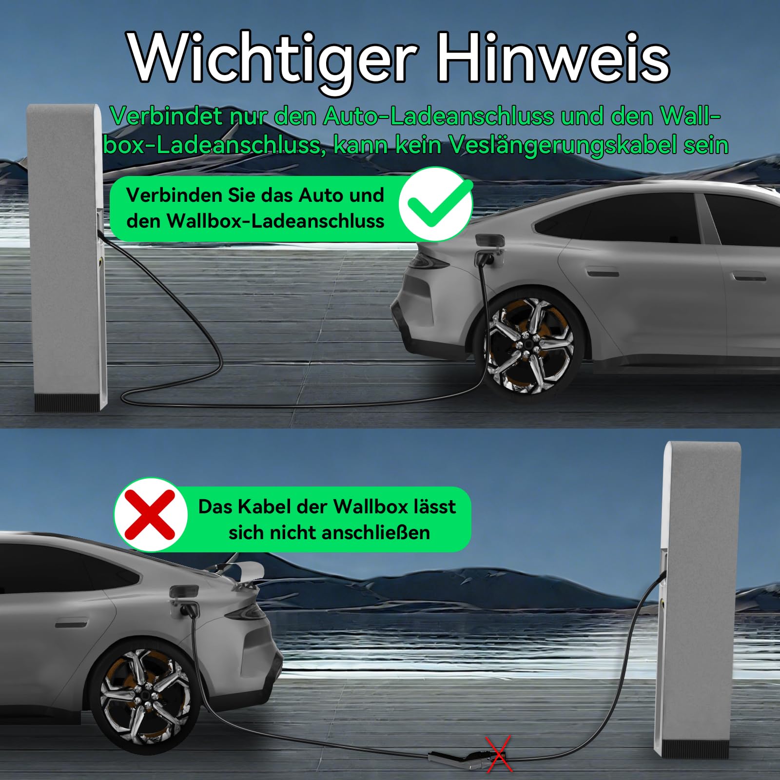 Fullwatt Typ 2 Ladekabel 11KW 10M 16A 3-Phasig mit Tragetasche | Ladekabel Elektroauto Typ 2 Kompatibel mit Model S/3/X/Y, für E Auto EV/PHEV, Schwarz