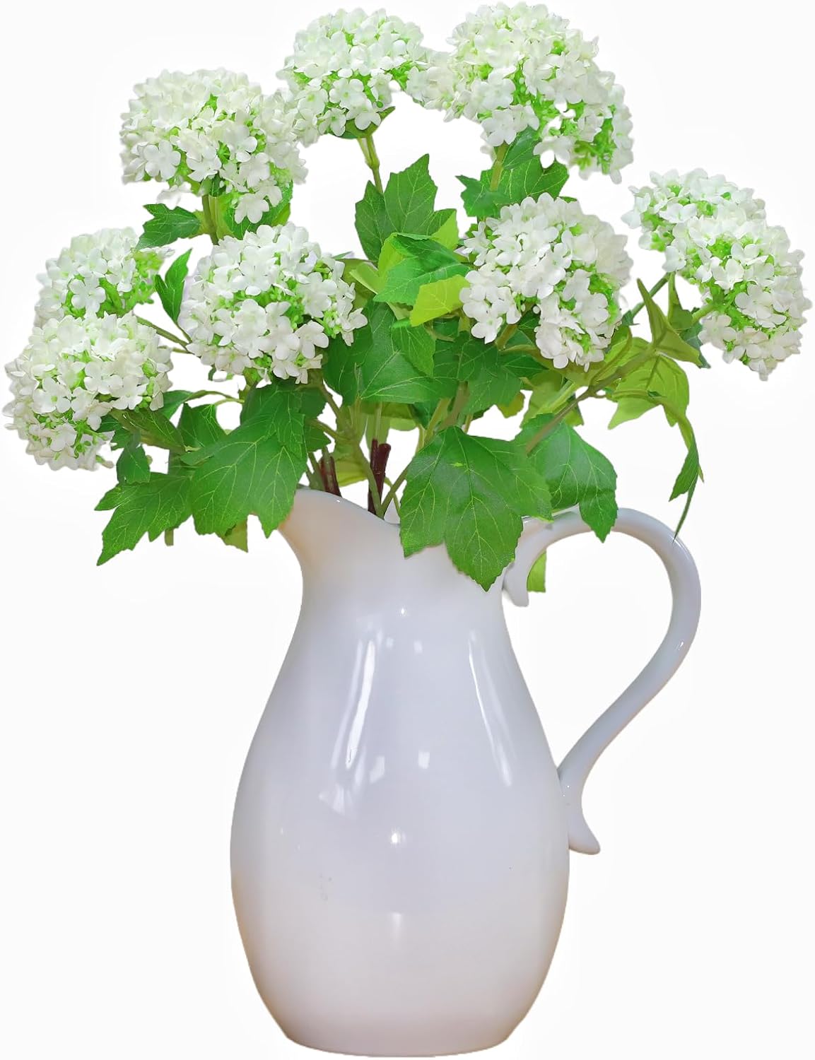 EUEUZLT Hydrangea Artificial Flowers Fake Hydrangeas - Silk Flowers 4 Pack 28 Inch Long with 12 Real Touch Blooms, Snowball Viburnum for Wedding and Home Decor (White)