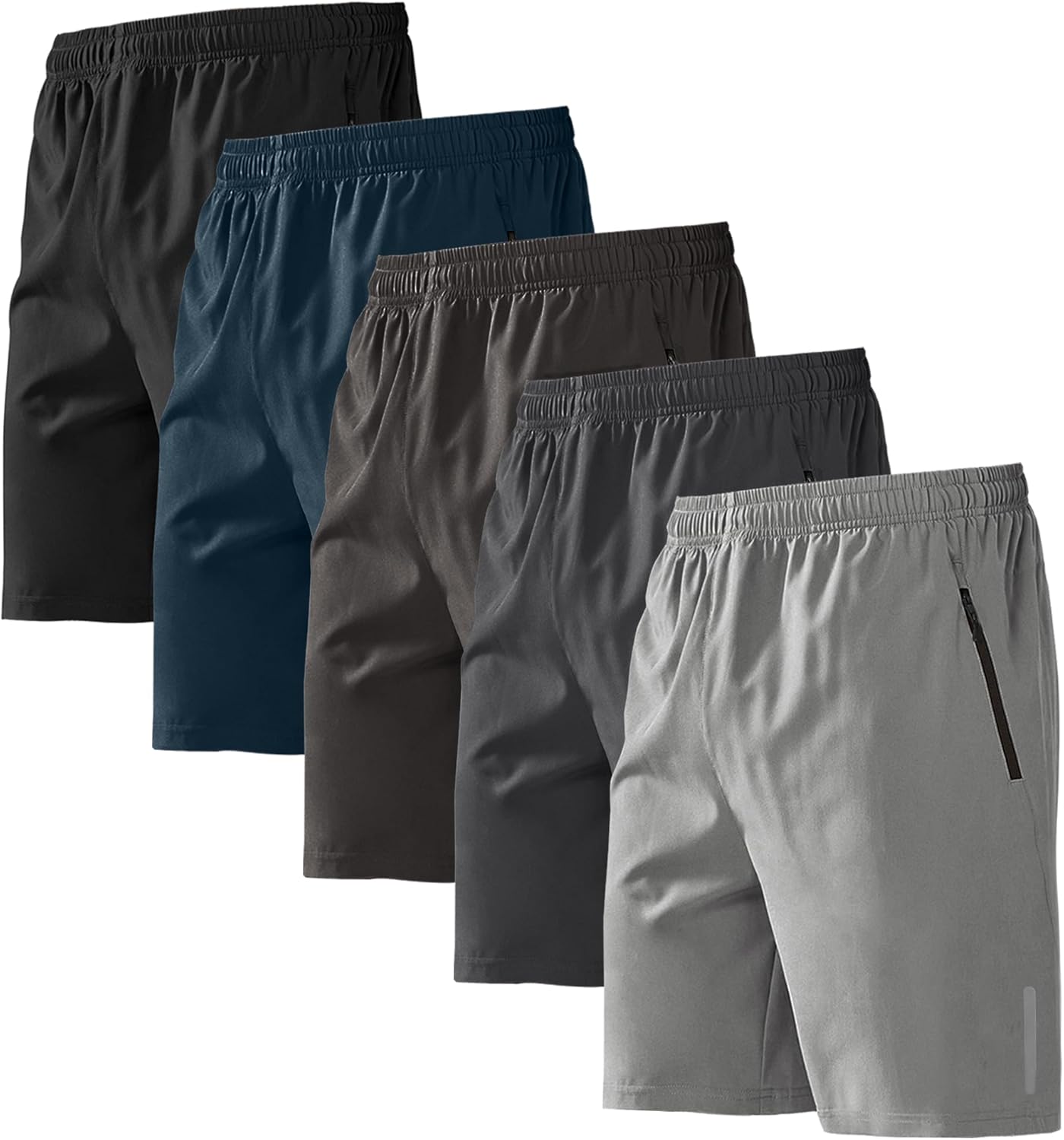 BUYJYA 5 Pack Men's Athletic Gym Shorts Set Workout Basketball Running Elastic Waist with Zipper Pocket Gift