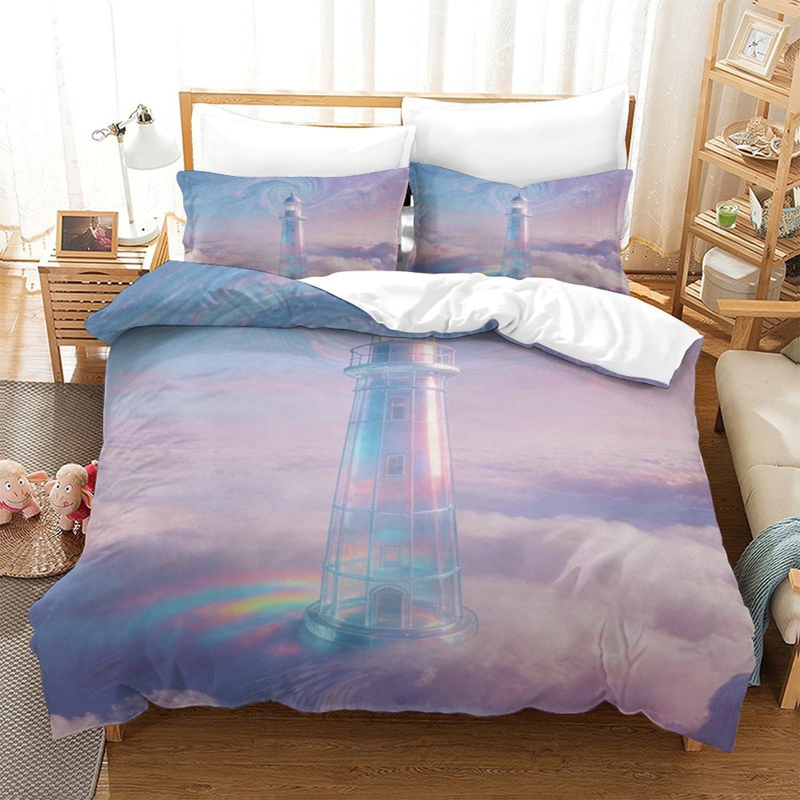 Housse de couette ciel de rêve 3D en microfibre pour lit simple 135x200 cm
