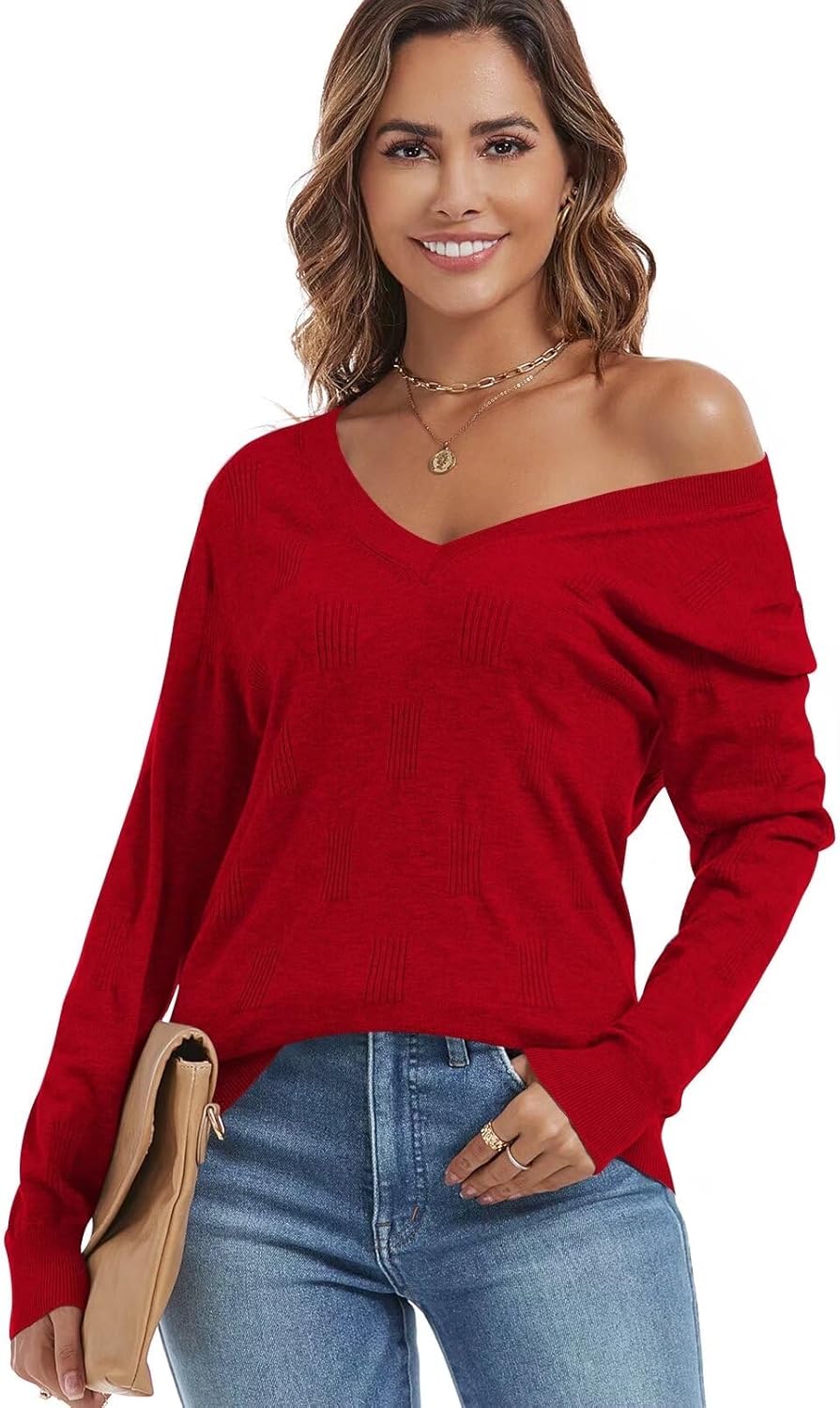 FEKOAFE Womens V Neck Sweaters Casual Pullover Sweaters for Women 2025 Trendy - Image 5
