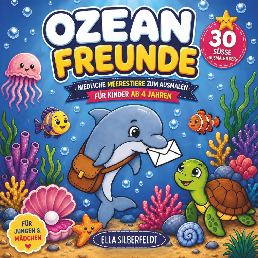 Ozean Freunde Niedliche Meerestiere zum Ausmalen: Ausmalbuch Meerestiere, Kreatives Beschäftigungsbuch für Jungen & Mädchen