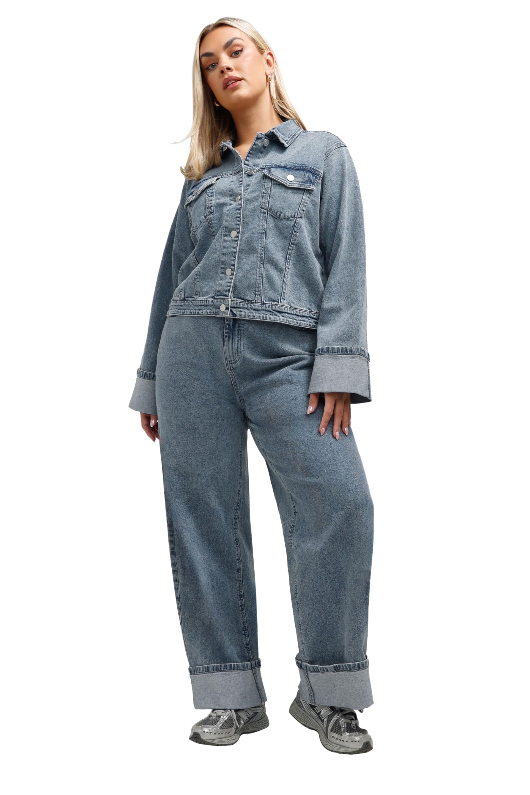 Yours Limited Collection Curve Washed Denim Turn Up Jeans - Women's - Plus Size Curve