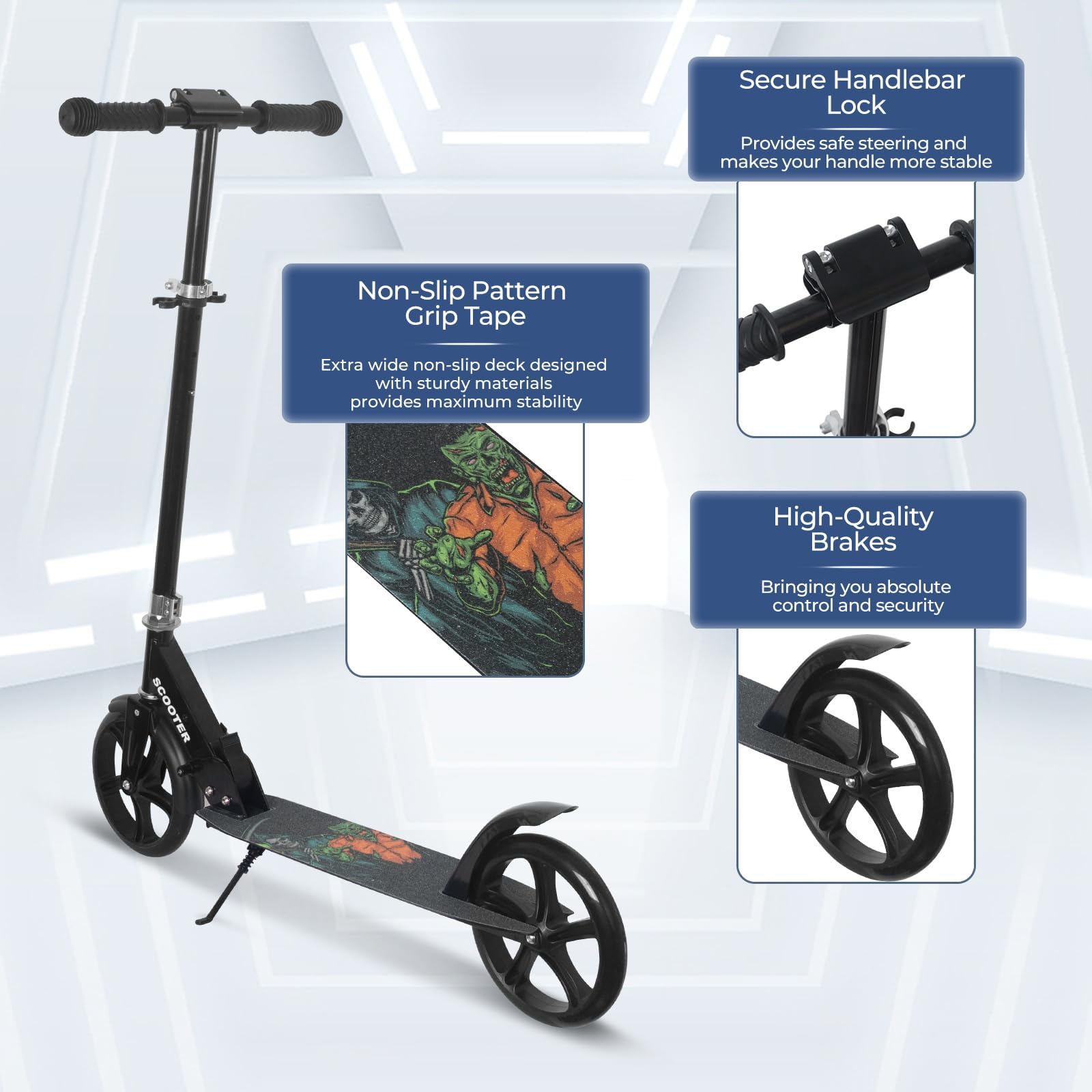 Nattork Trottinette pour enfants, garçons et filles, portable, design pliable léger avec système de freinage, guidon réglable en hauteur et capacité de charge jusqu'à 50 kg