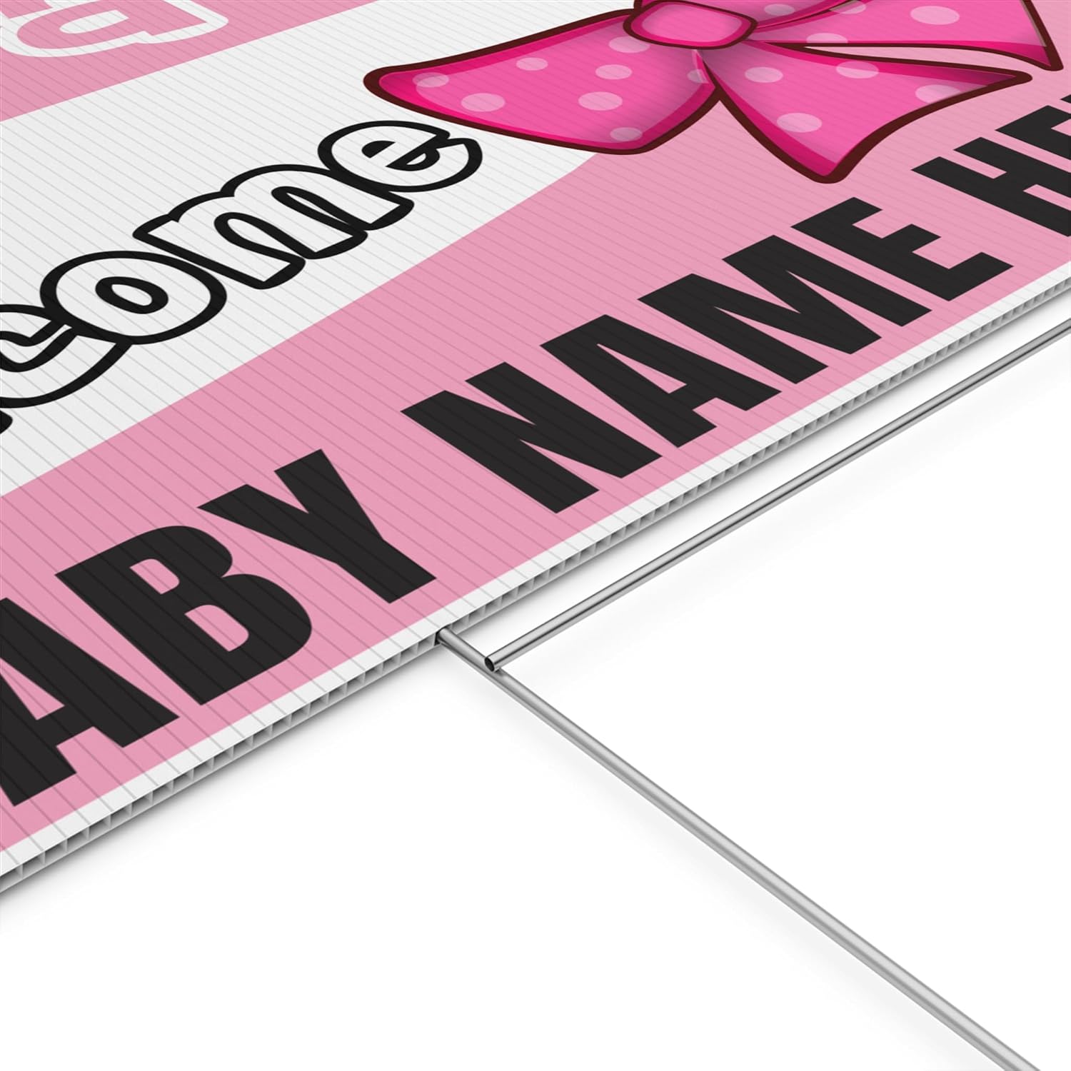 Custom Baby Girl Yard Sign – Personalized Newborn Birth Announcement Sign – Double Sided Weatherproof Outdoor Lawn Decoration with Metal H-Stake (Bow, 24x18 Inches)