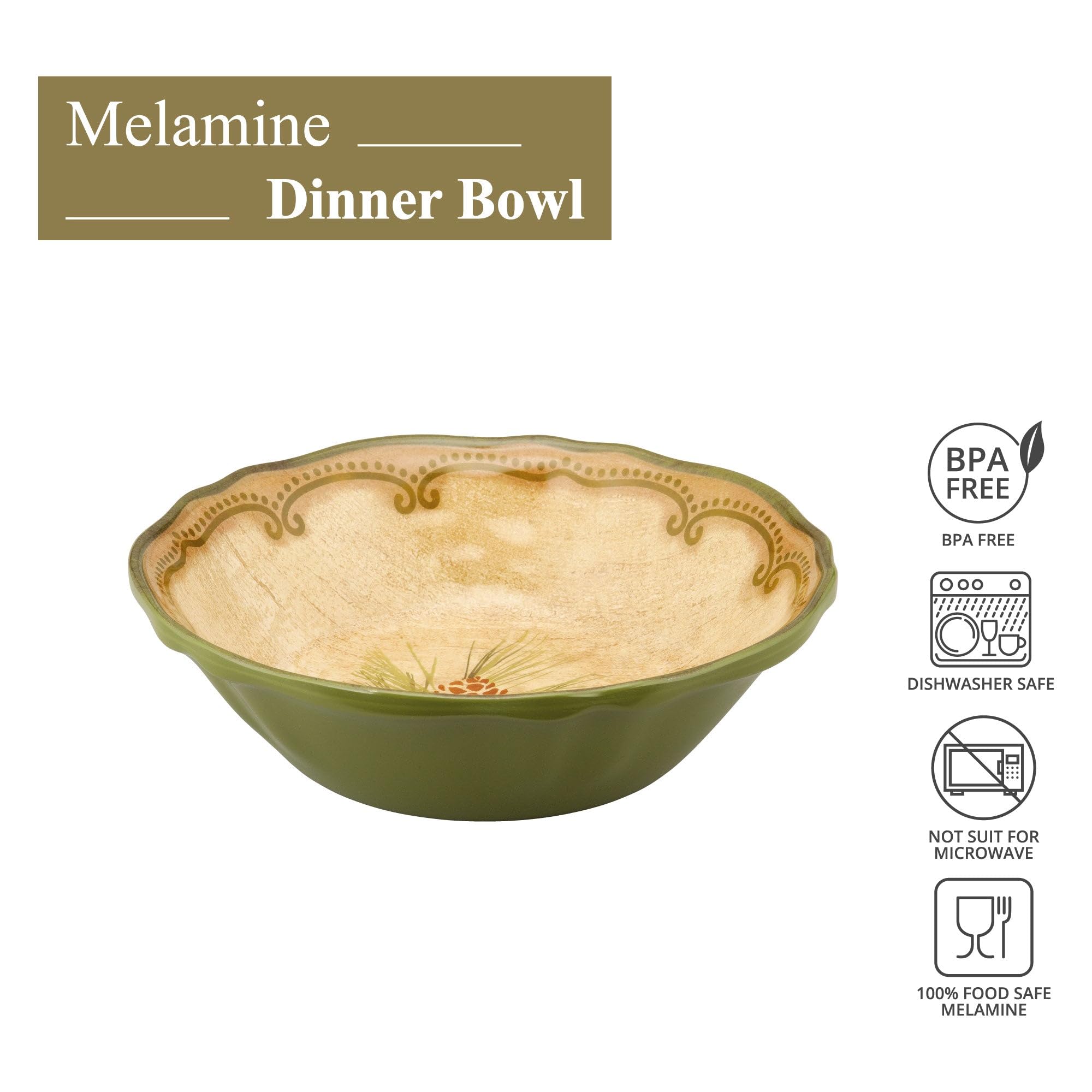 UP ware Woodland Tannenzapfen Melamin-Schüssel-Set, Blumenförmige Schalen für Nudeln, Reis, Suppe und Salat, BPA-frei, spülmaschinenfest, bruchsicher, Beige, 17,8 cm, 6 Stück