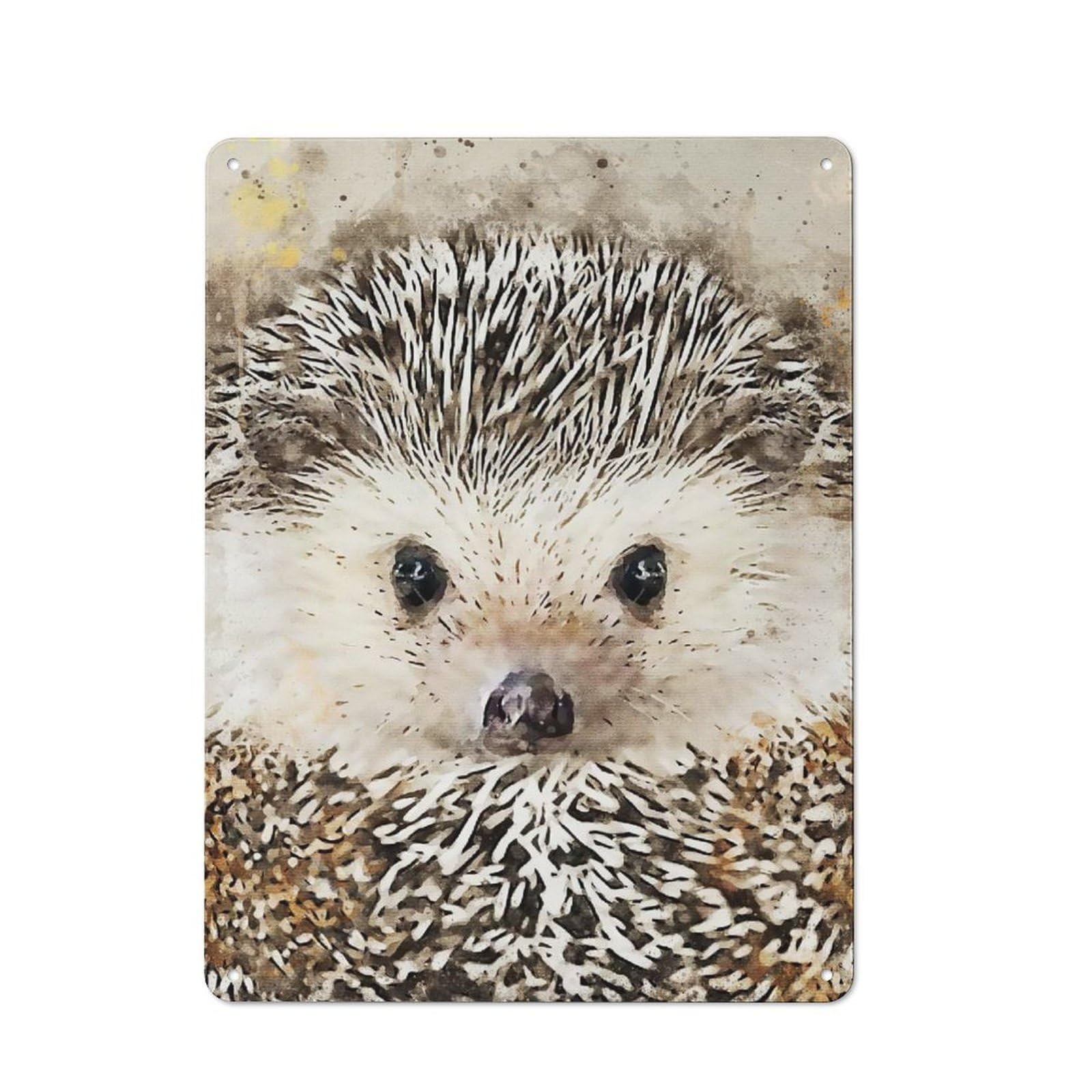 Shed Style Decorative Metal Plaque 40x30cm Featuring Porcupine Watercolor Art, Porch Wall Decor for Patio Bar, Workshop, Shed Or Kitchen