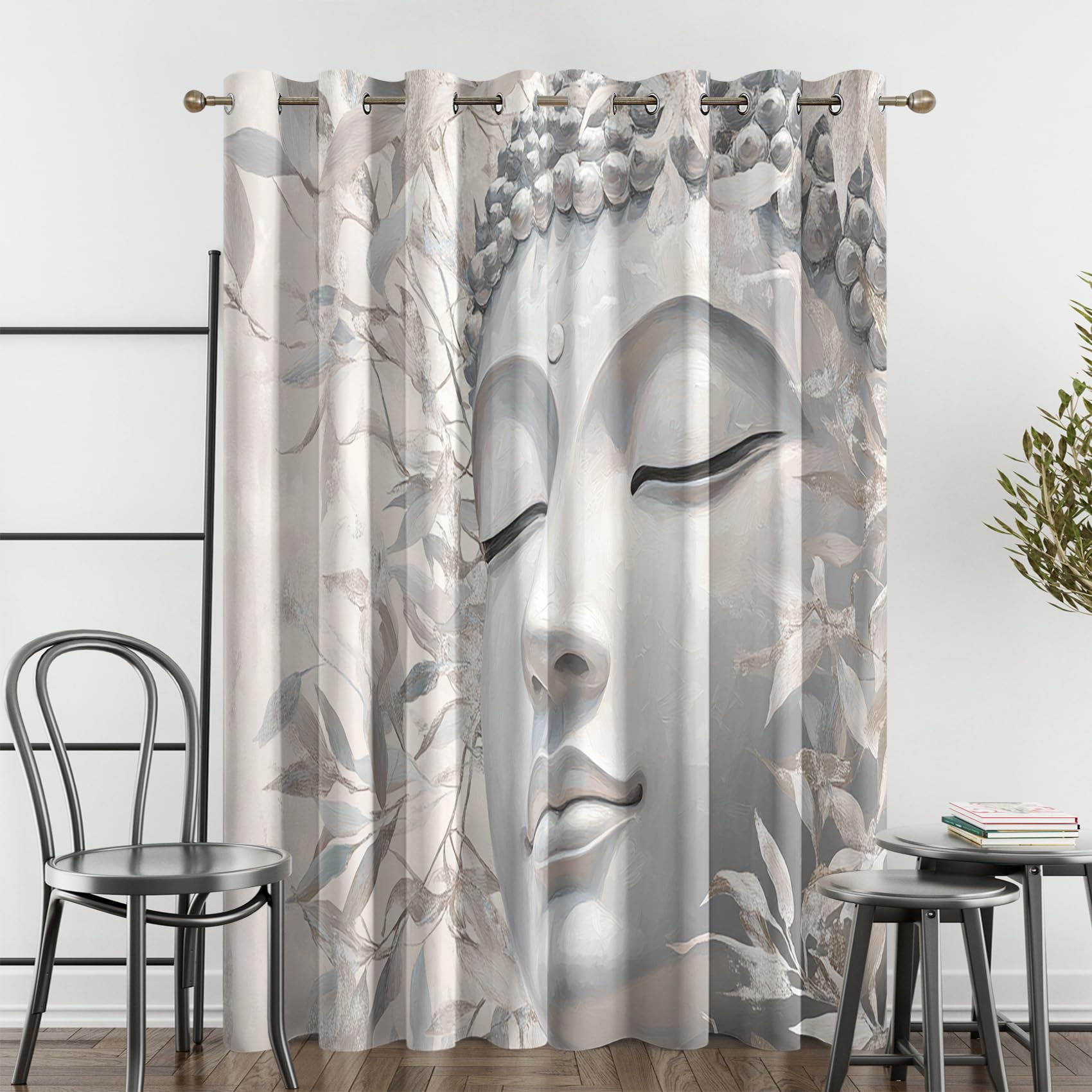 Zcwl Multicoloured Buddha Curtains For Bedroom Living Room, Indian Patterned Blackout Curtains, Thermal Insulated Eyelet Curtain, 72 Drop Window Treatments Drapes, 46X72 Inch (W X L), 2 Panels