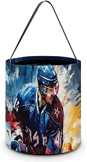 Halloween Trick Or Treat Bag with Handle Candy Bag Reusable Party Favor Bag | Ice Hockey Players Halloween Bucket Foldable Goodie Candy Gift Bags for Party Favor Supplies