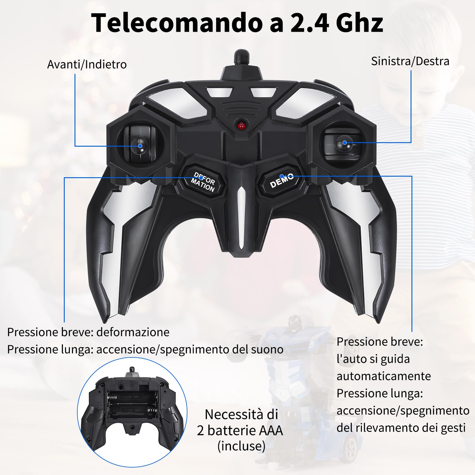 Yellcetoy Polizia Macchina Telecomandata Transform Giocattoli, Auto Robot con Gesti della Mano Sening Luce lampeggiante Musica ed Effetto Sonoro, 2,4G RC Car con Batterie Regalo per Ragazzi 3-10 Anni