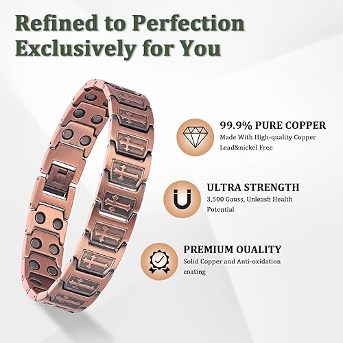 Miniatura 2 de Juego de pulsera magnética y anillo para hombre, 99.99% de cobre puro, diseño de cruz ajustable y nudo celta, regalo para papá cobre630,Diseño de