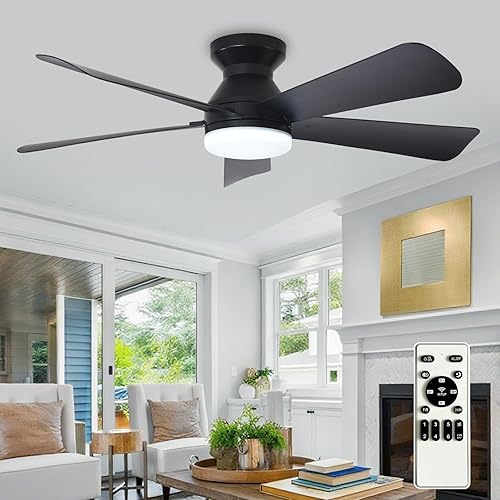 Miniatura 9 de Depuley Ventilador de Techo Moderno con Luz: Ventiladores Pequeños de 42 Pulgadas Negros para Dormitorio Interior Exterior - Ventiladores de Techo