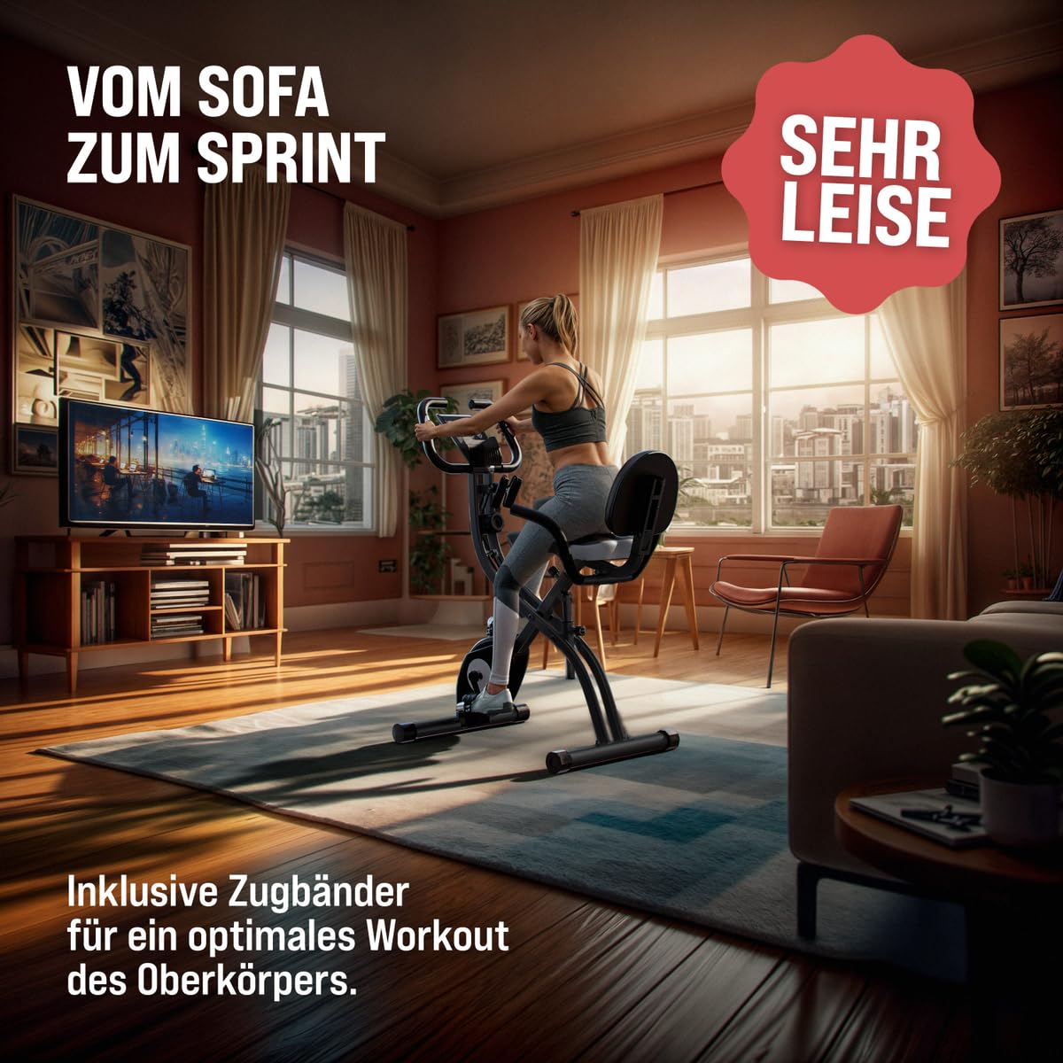Heimtrainer Fahrrad EAGLE 3-3in1 Ausdauer Ergometer - Klappbar - LCD Display - Höhenverstellbar - inkl. Fitnessbänder - Hometrainer, Fitnessbike, Workout Bike, Trimmrad, Indoor Bike