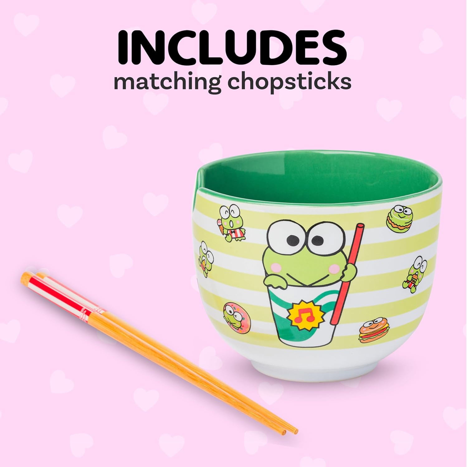 Silver Buffalo Sanrio Hello Kitty and Friends Keroppi Foodie Icons Ceramic Ramen Noodle Rice Bowl with Chopsticks, Microwave Safe, 20 Ounces - Image 3