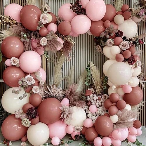 Guirnalda de globos de color rosa polvoriento de doble relleno, globos de látex rosa rosa, kit de arco de globos rosa pastel para boda, baby shower,