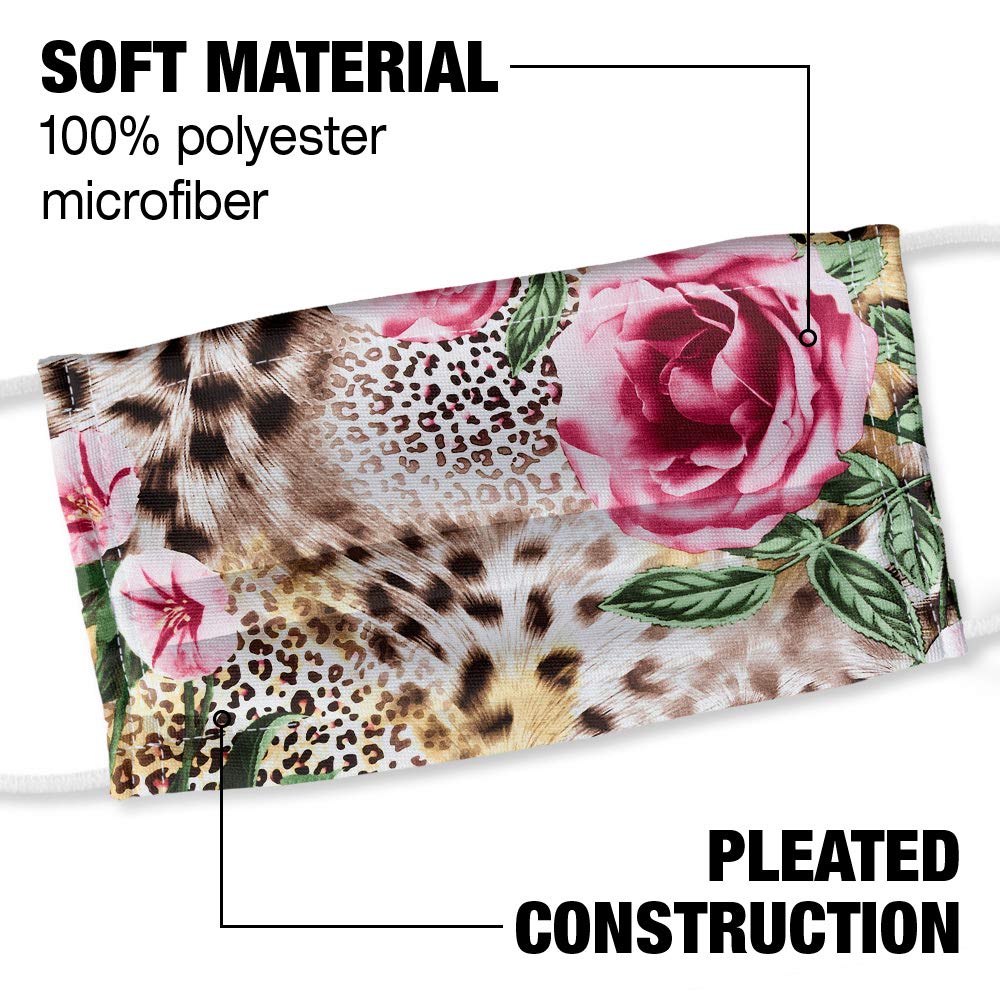 Popfunk Floral Rose Flowers Leopard Print 1-Ply Reusable Face Mask Covering with Adjustable Nose Wire, Unisex