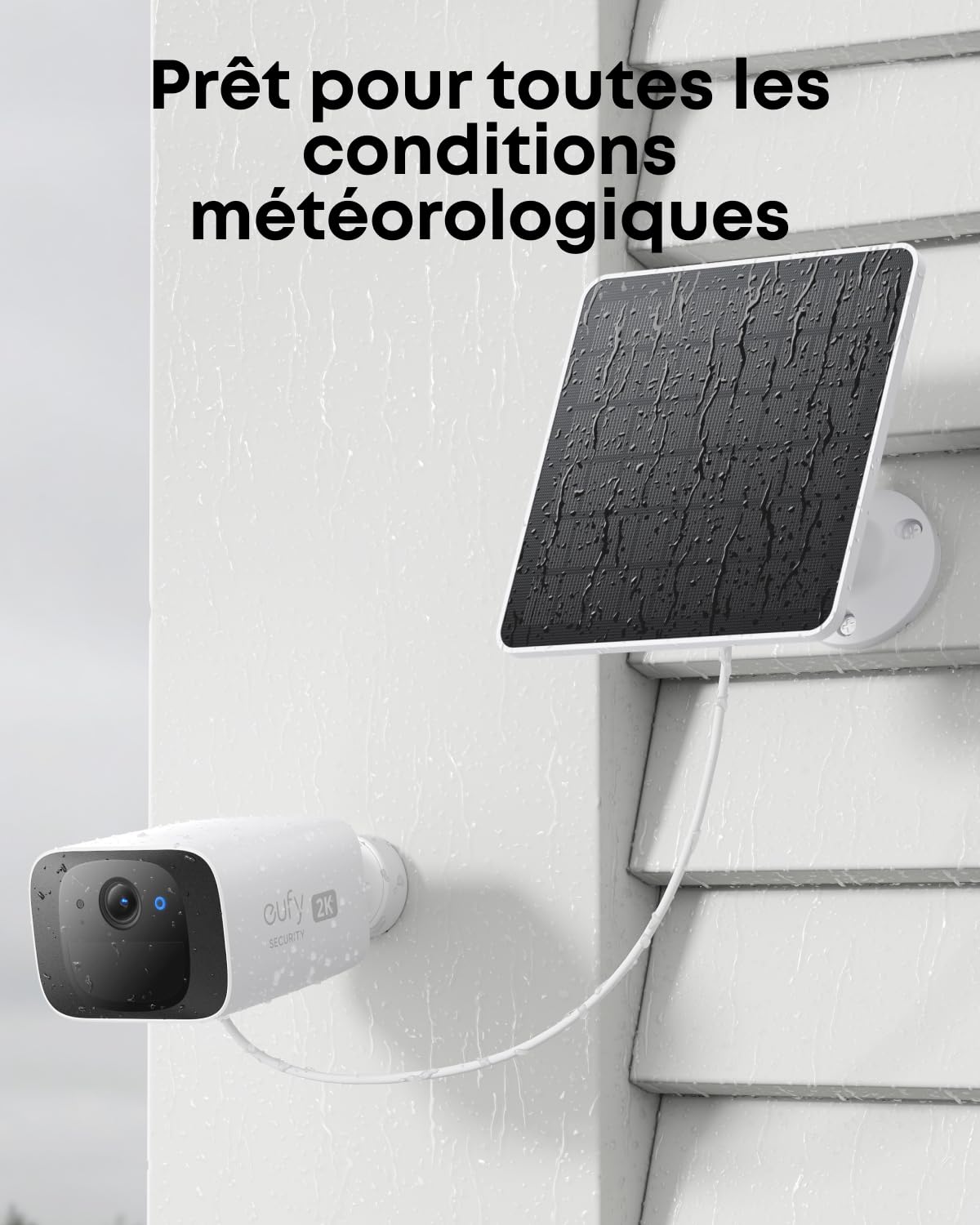 Panneau solaire eufy (3 W) | compatible avec les caméras surveillance wifi extérieures sans fil eufyCam, source d'alimentation en continu, étanchéité IP65